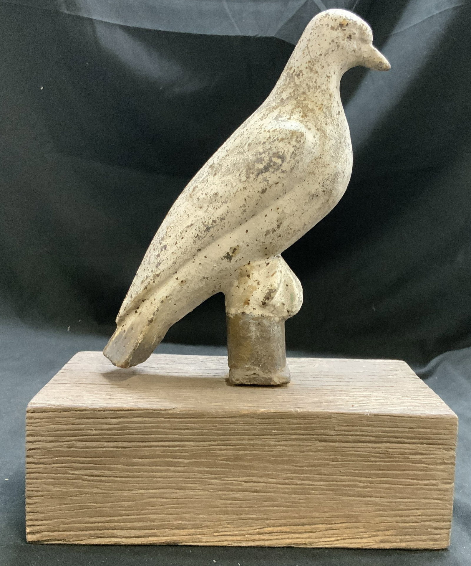 Stone Iron Bird Sculpture on Wood Pedestal (1 of 14)