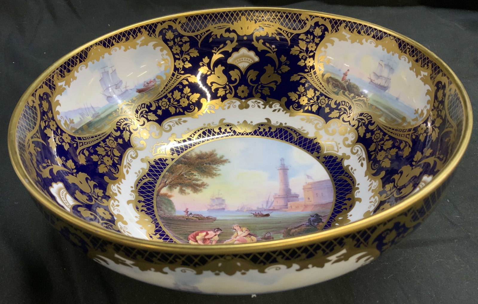 Spode Masterpieces Ltd Ed Porc Fruit Bowl, Eng: Marked underside Spode Masterpieces limited edition porcelain Fruit Bowl, center piece bowl marked underside 21/25. Produced in 1981, fine bone china features a traditional regency design, scenic meda