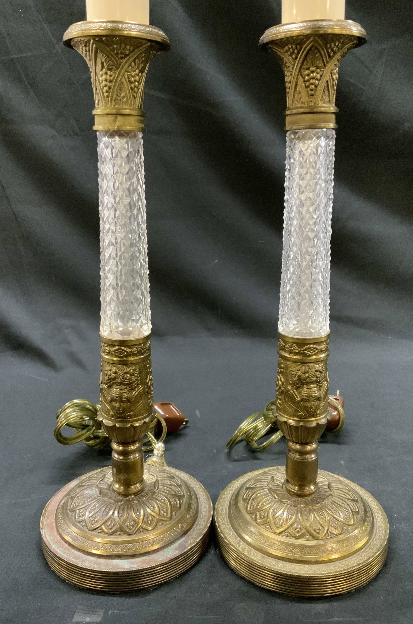 Pr Antq Gild Bronze Crystal candlestick lamps (1 of 10)
