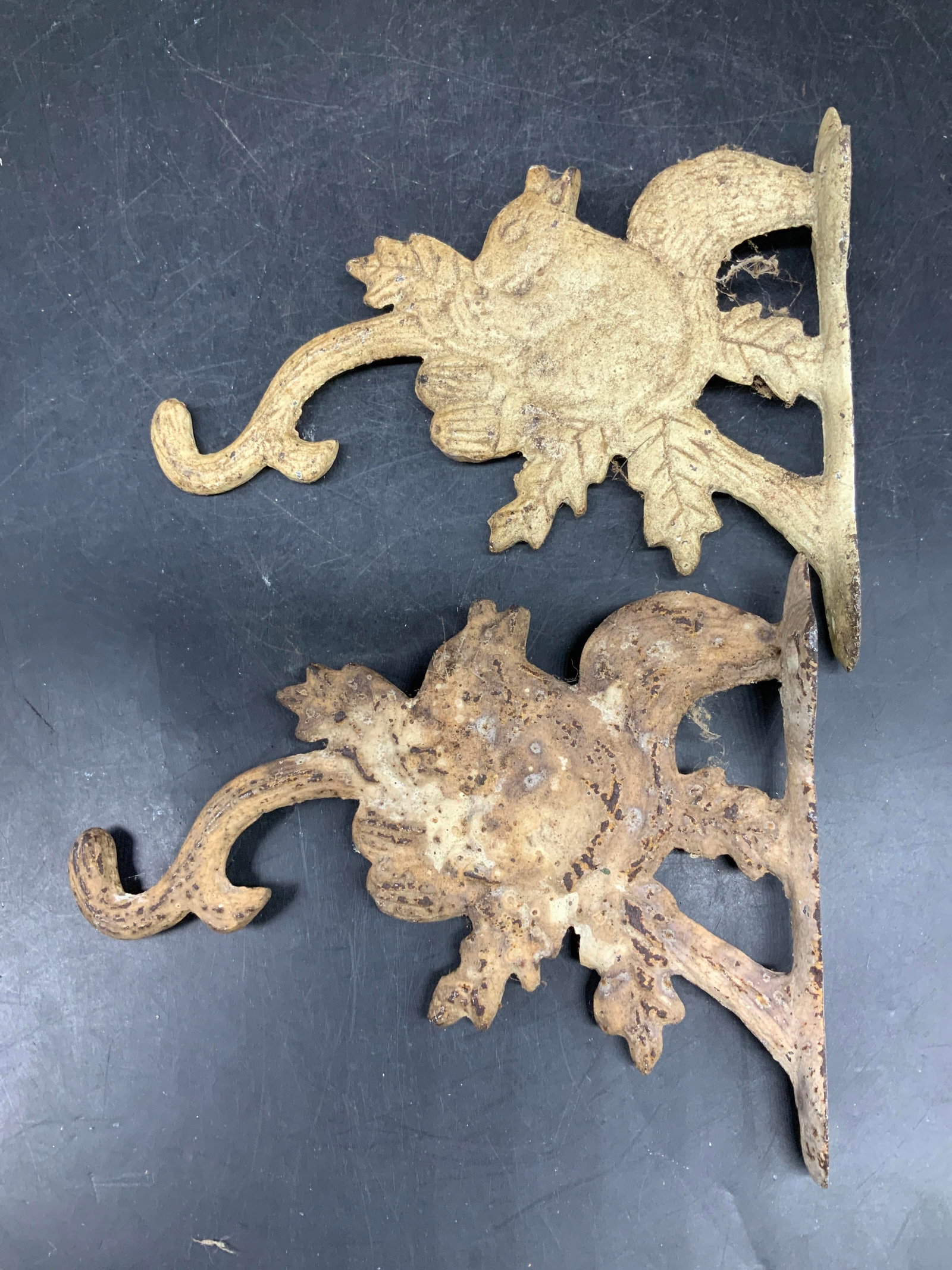 Pair Antq Squirrel Form Iron Wall Hooks - 3