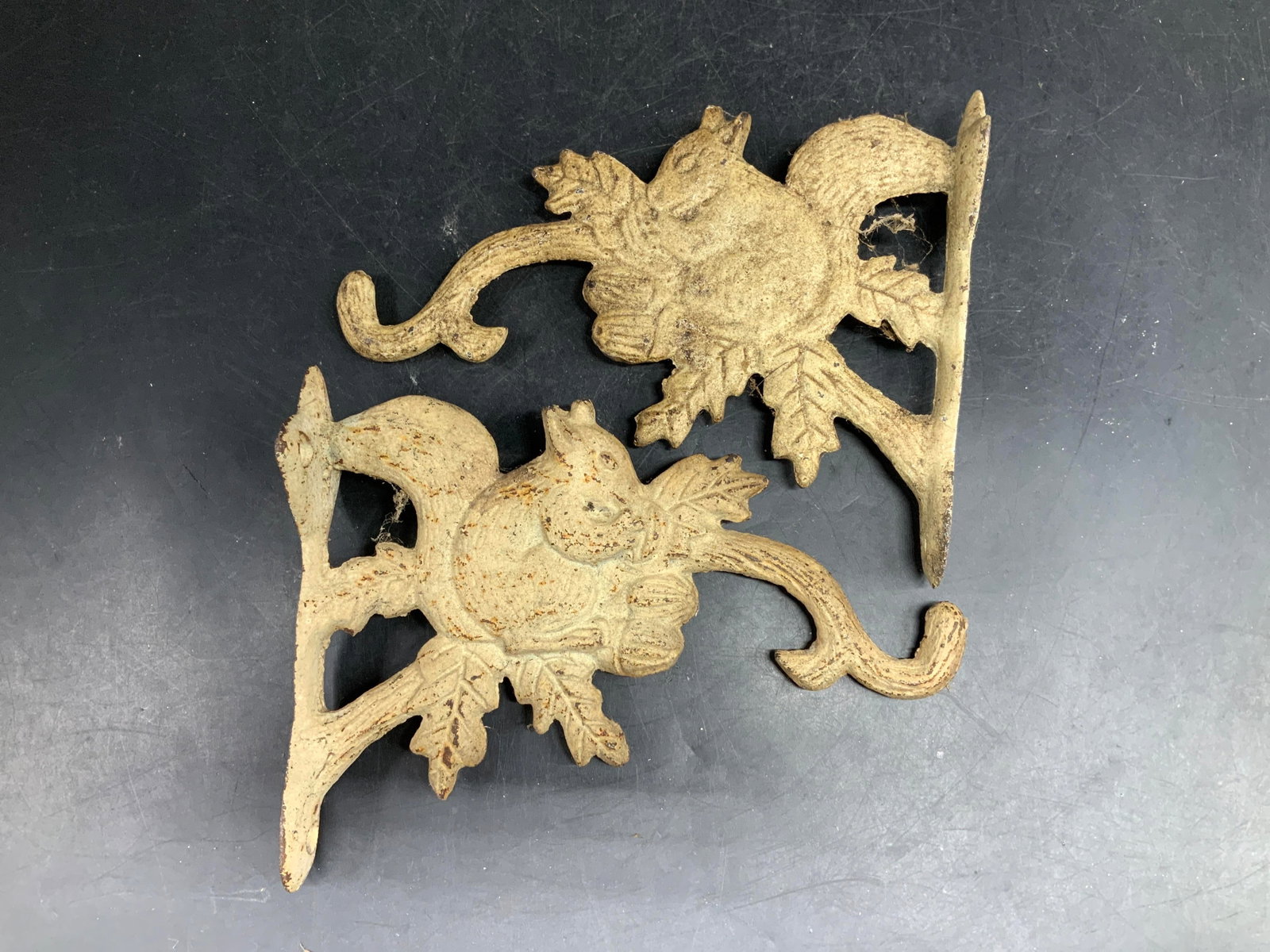 Pair Antq Squirrel Form Iron Wall Hooks - 4