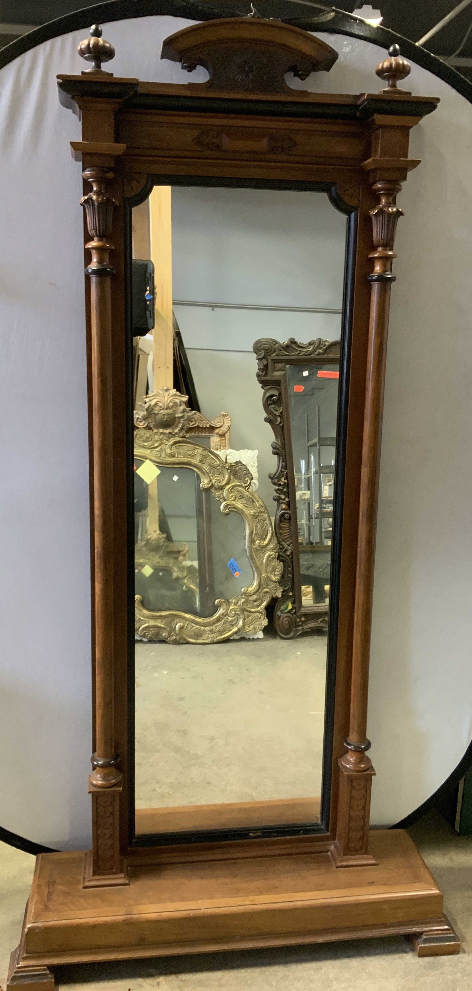 Antq Ornate Wood Standing Cheval Mirror 75in (1 of 7)