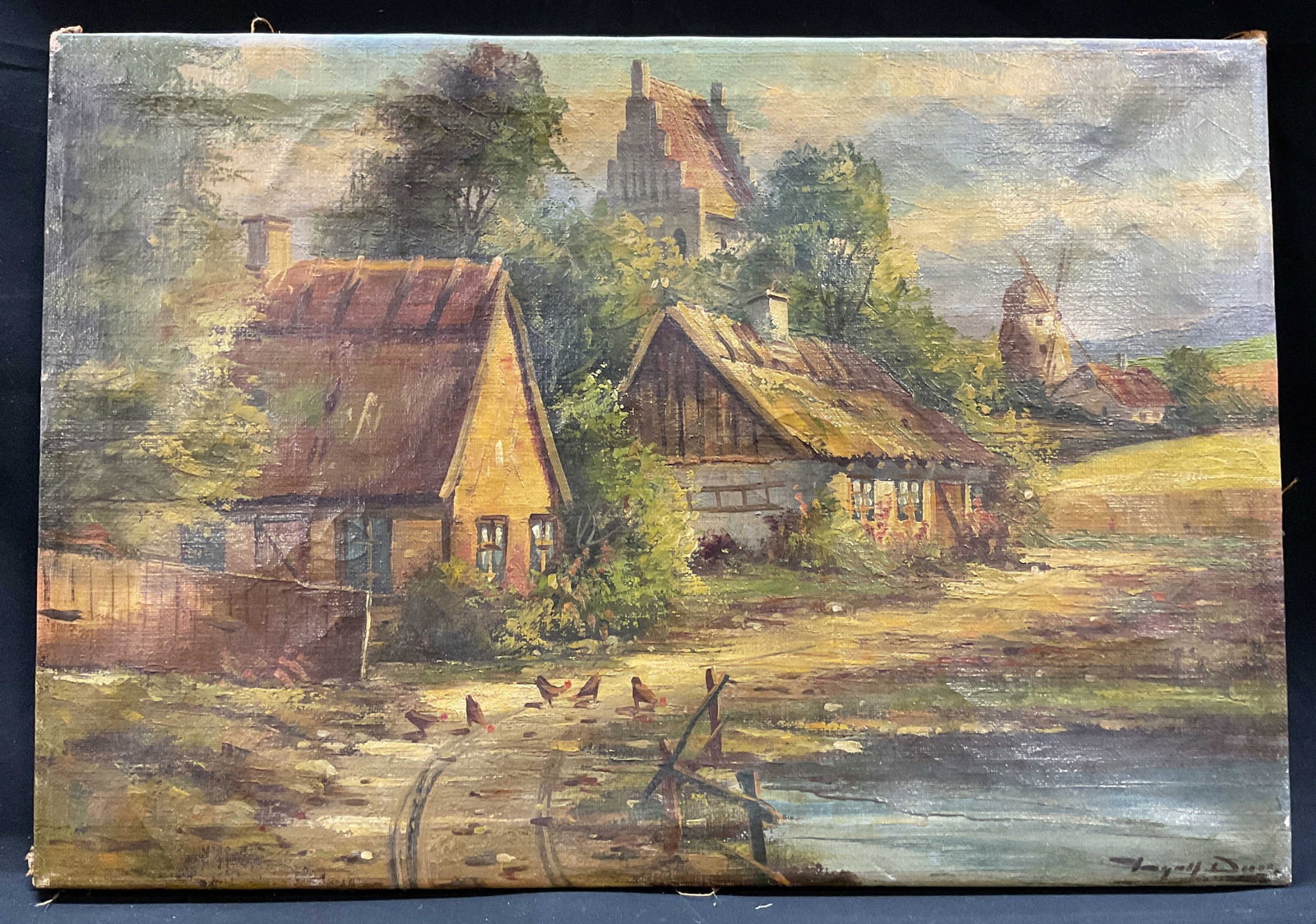 Antique Signed Pastoral Farm Oil Painting (1 of 12)