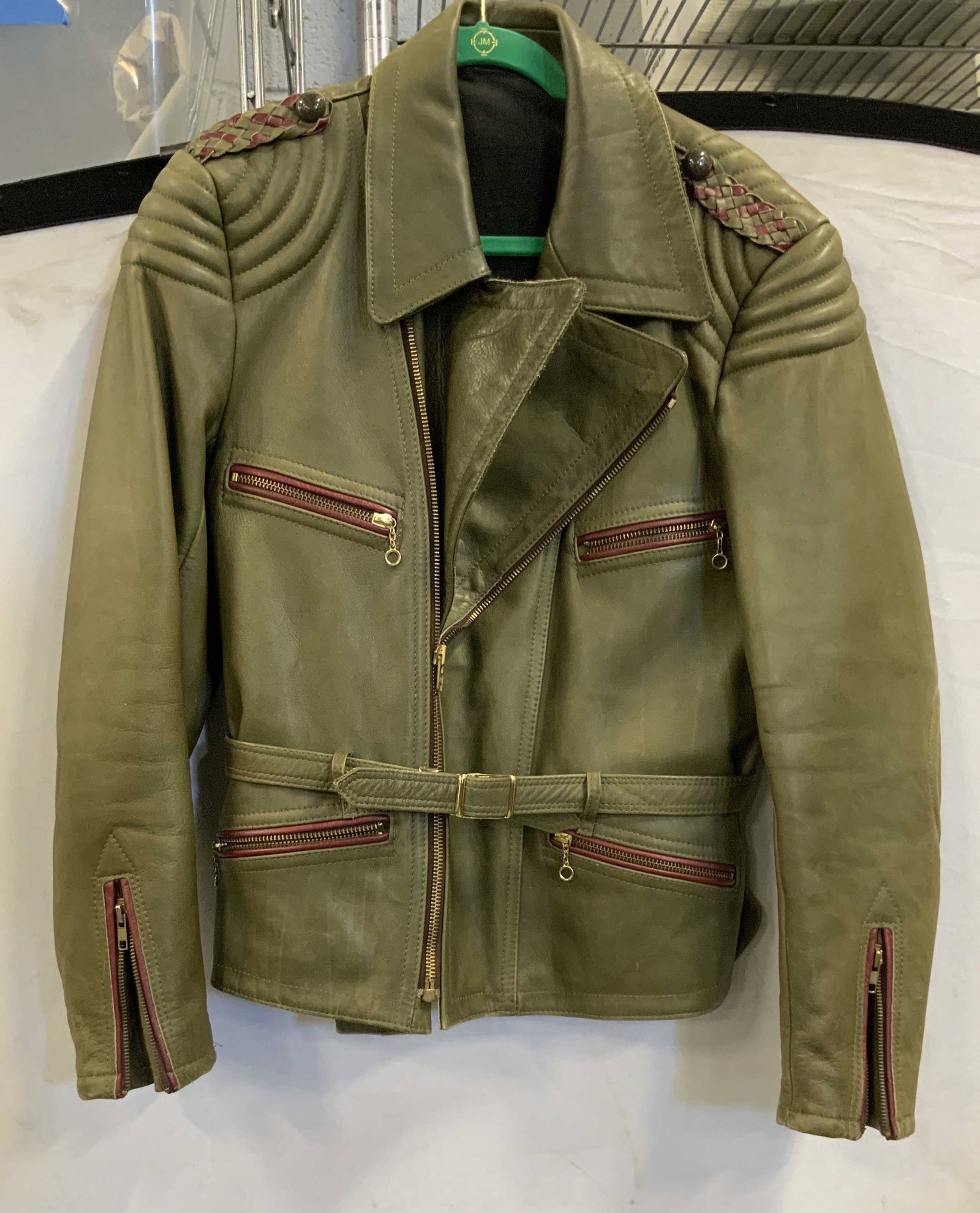 Haelson green belted leather jacket, sleeve detail (1 of 8)