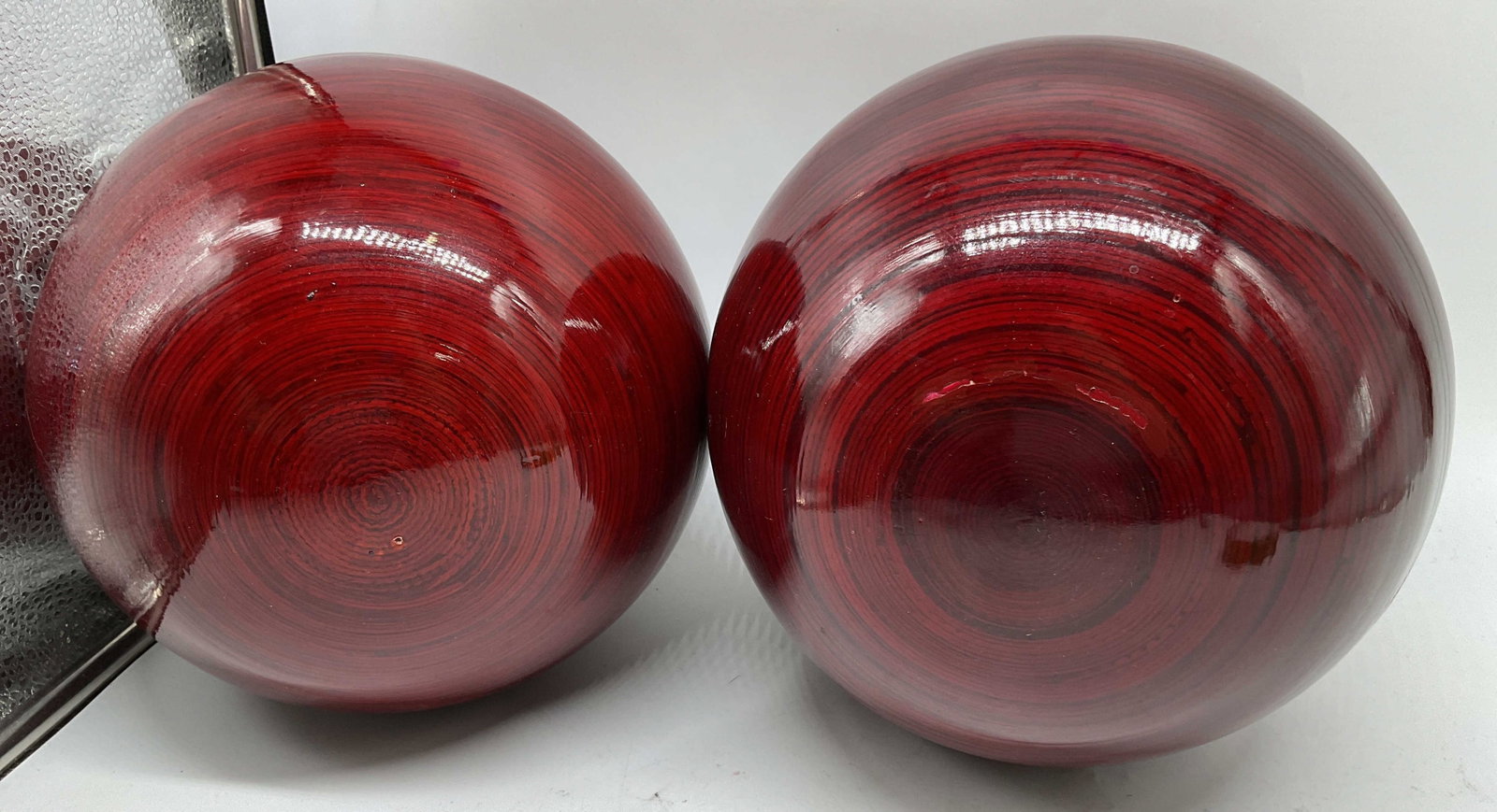 Pr Vintage Red Lacquer Spheres 9 in diam (1 of 6)