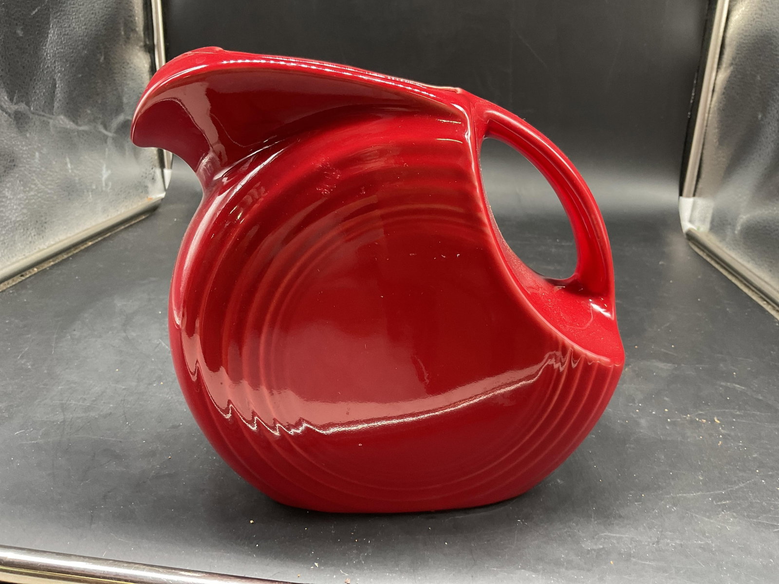 Red Fiesta Ware Large Disk Pitcher - 7