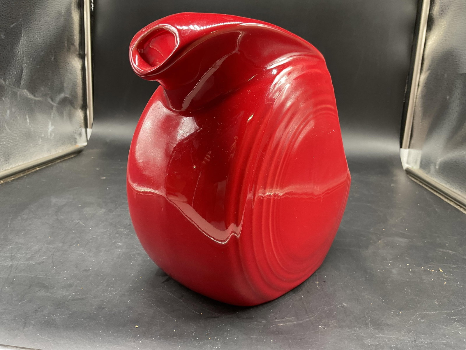 Red Fiesta Ware Large Disk Pitcher - 8