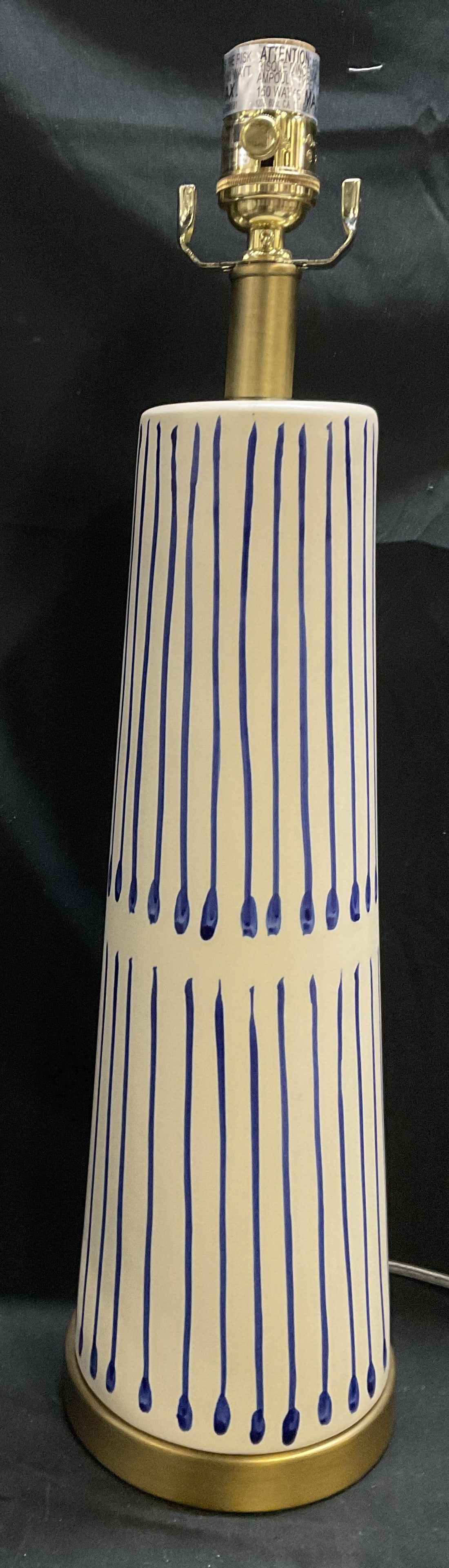 Gabby Home Sophie Table Lamp: Gabby Home Table Lamp. Design Name Sophie. Tapered, Obelisk-Shaped Ceramic Base with Hand-Painted Vertical Blue Pinstripes that Mimic Traditional Chinese Porcelain Glazing. Organic Paint Drip Effect.