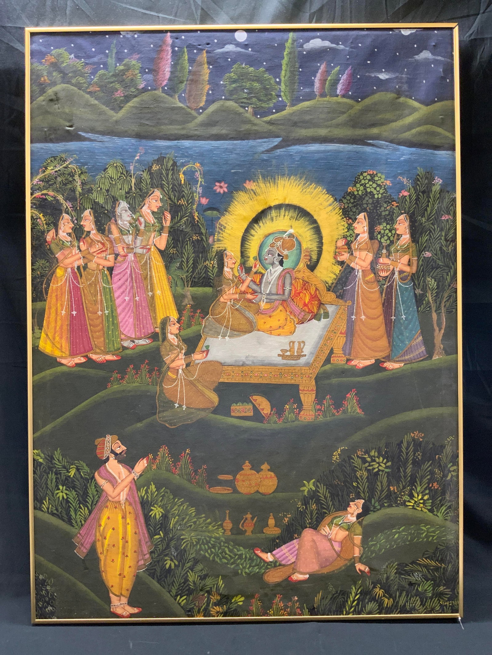 Framed Indian Painting on Fabric Mounted on Board (1 of 8)