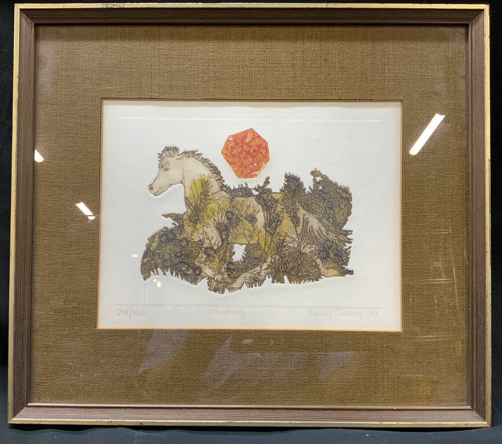 Vtg 1974 Color Mustang Etching, Framed (1 of 7)