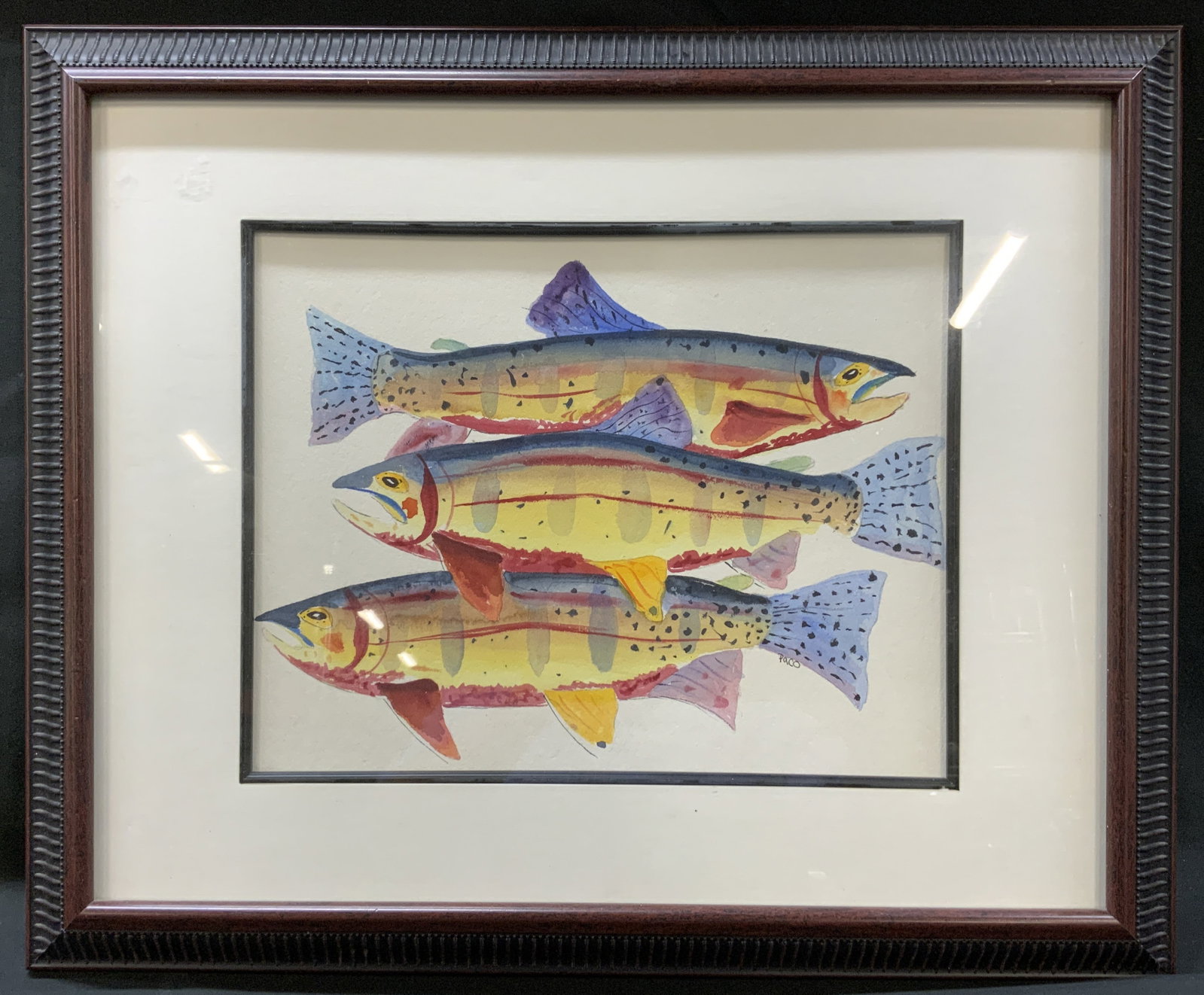 Watercolor Trouts Painting, Framed (1 of 5)