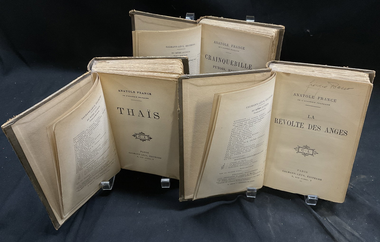 Lt3 ANTQ Anatole France French Books: 3 Antique French Philosophical, Satirical Fiction Books by Author Anatole France. Includes 1914 First Edition La Revolte Des Anges, 1916 Thais, and 1910 Crainquebille. All Published by Calmann-Levy. L