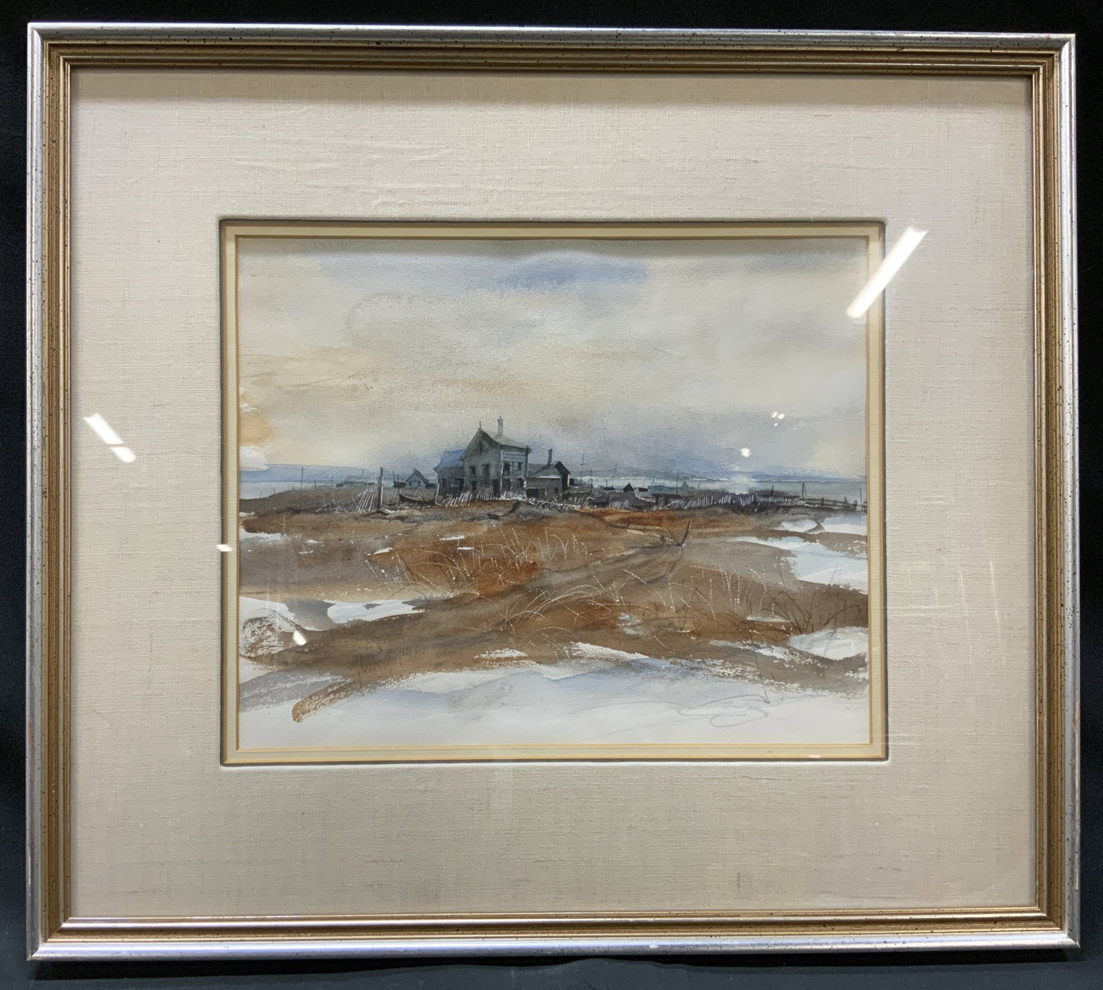 Vtg Winter Landscape Watercolor Painting, Framed (1 of 8)