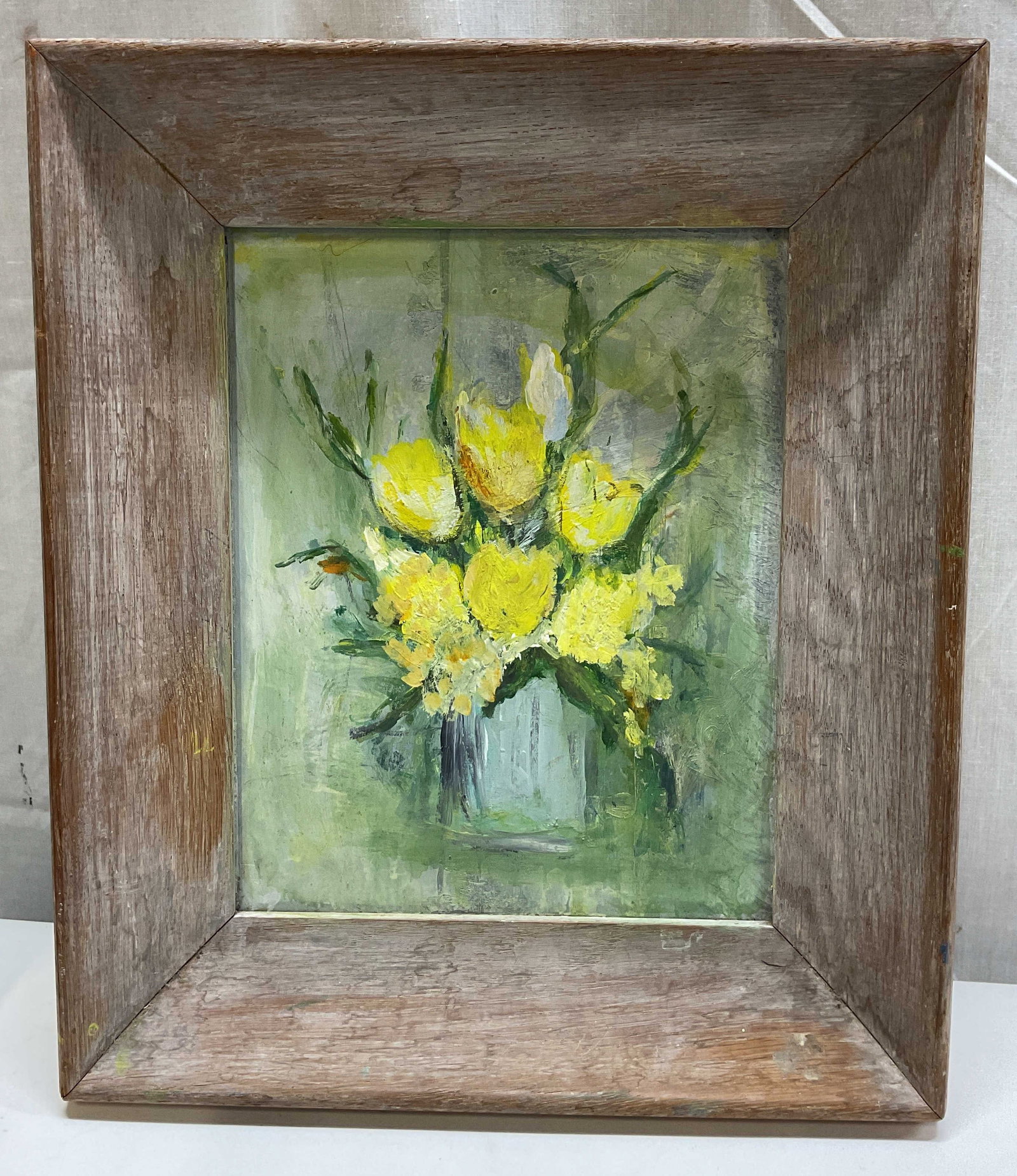 Diana Heiskell Eastern Shore Framed Oil On Panel: Framed oil on panel. Marked on backside, reads Eastern Shore Oil On Panel Diana Heiskell Marlboro Vermont. Wooden frame. Depicts a bouquet of flowers, varying colors. Measures approx 12 x 14 inches. N