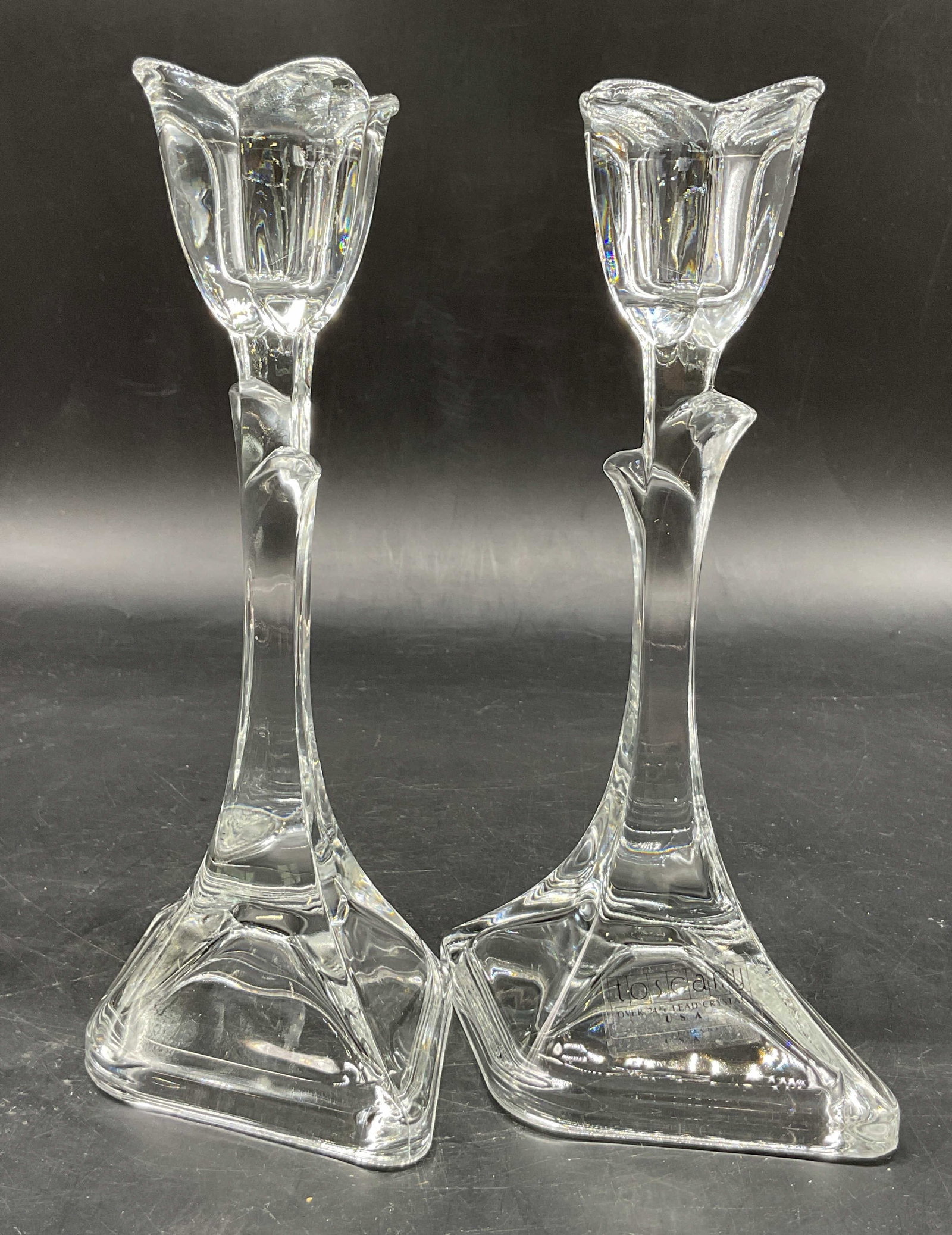 Pair Toscany Crystal Tulip Candlestick Holders USA (1 of 8)