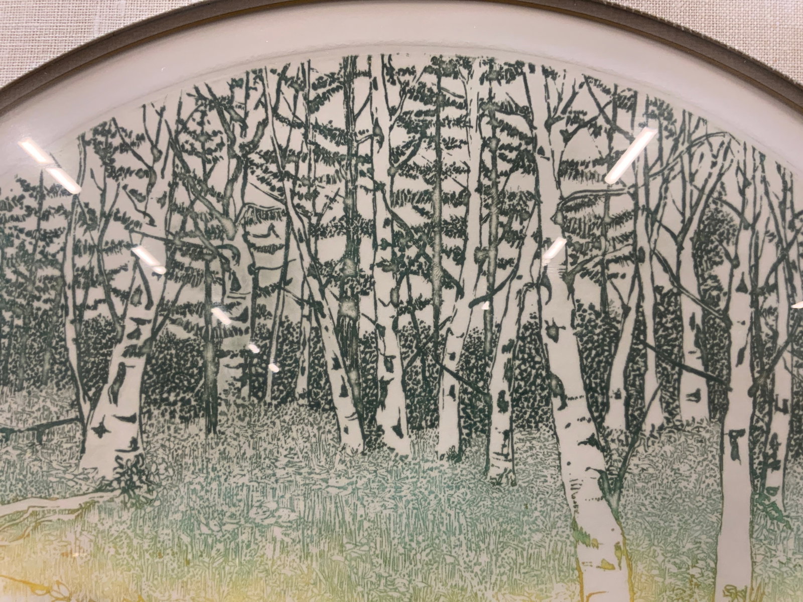 Sgnd Ruth Leaf Birches Circular Etching, Framed - 3