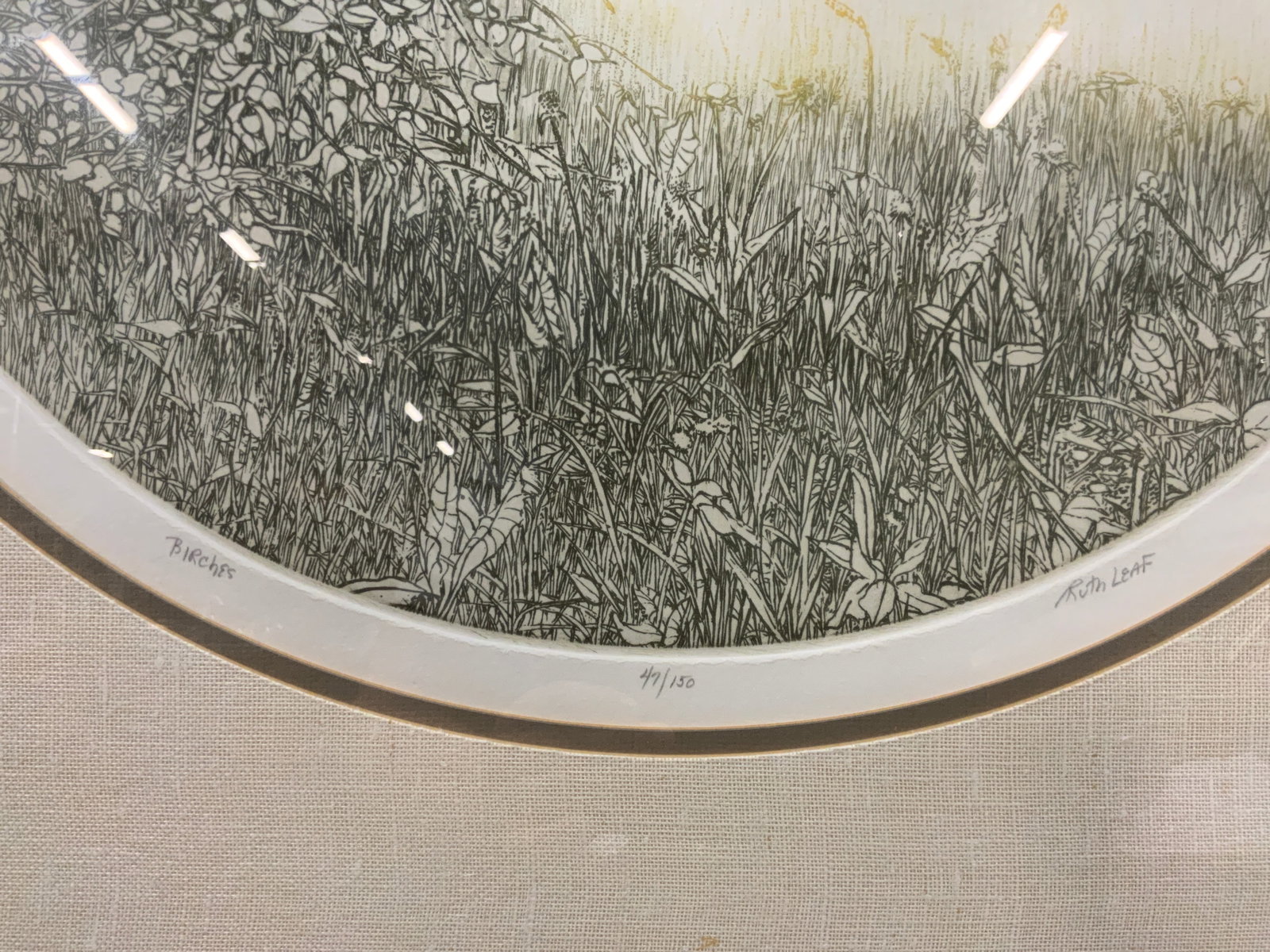 Sgnd Ruth Leaf Birches Circular Etching, Framed - 4