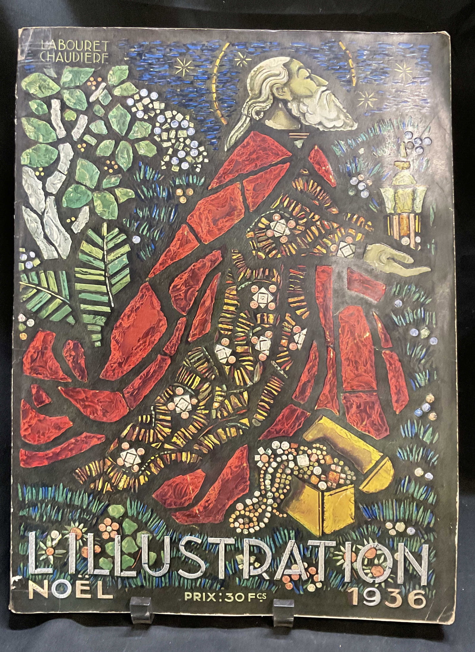 1936 FRENCH LIllustration Noel Art & Literary Mag: Vintage 1936 French LIllustration Noel Art and Literary Magazine. Features Cover Art of One of the Magi by Stained-Glass Artist Auguste Labouret. Christmas Edition. Number 4892. 94th Year. Contains Fr