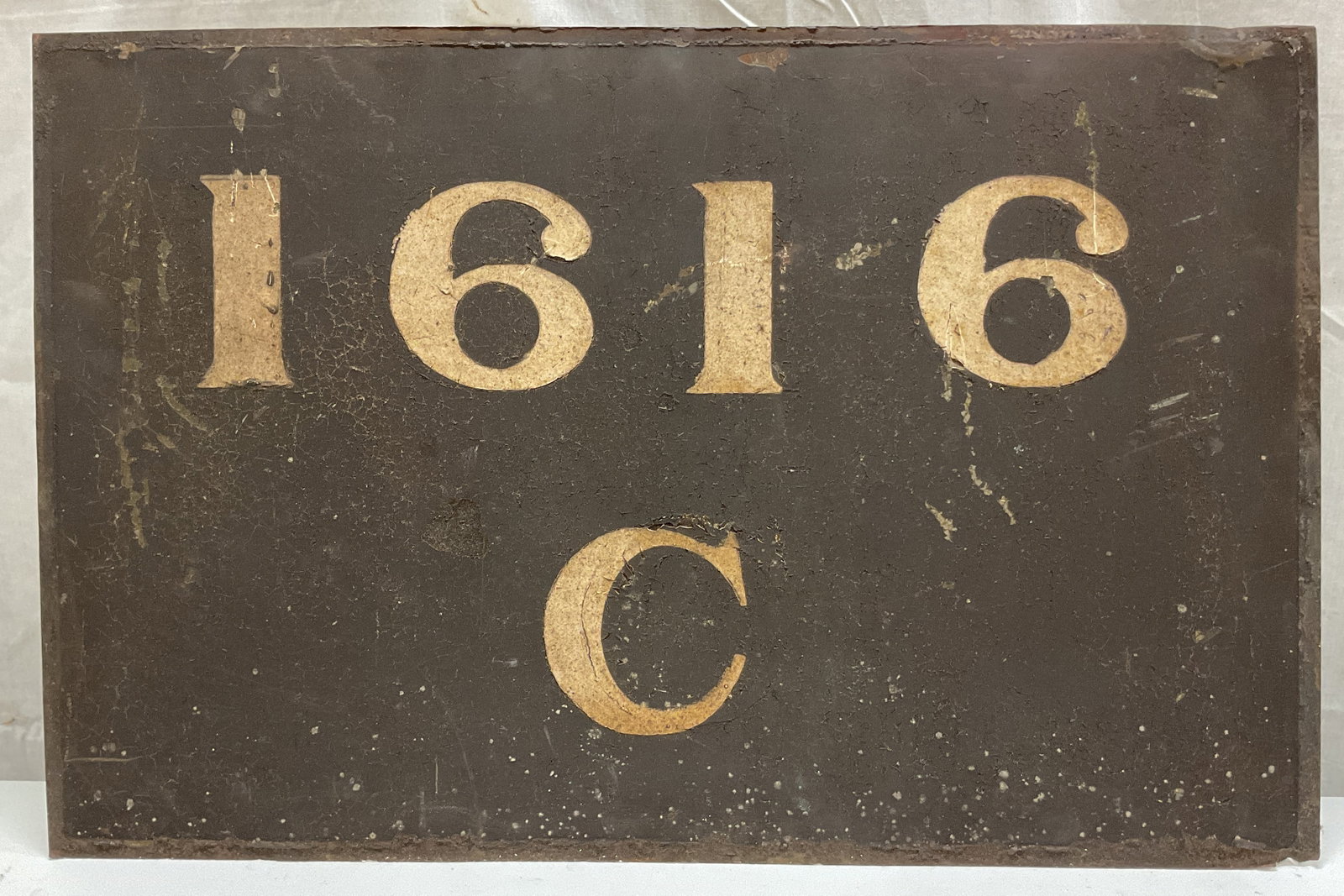 Antique NYC Subway Metal Sign: Antique NYC Subway metal sign. Rectangular shape. Engraved reading 1616 C. Black with white text. Measures approx 16 x 25 inches. Scratching and wear. NYC subway sign, decor, home decor, antique sign,