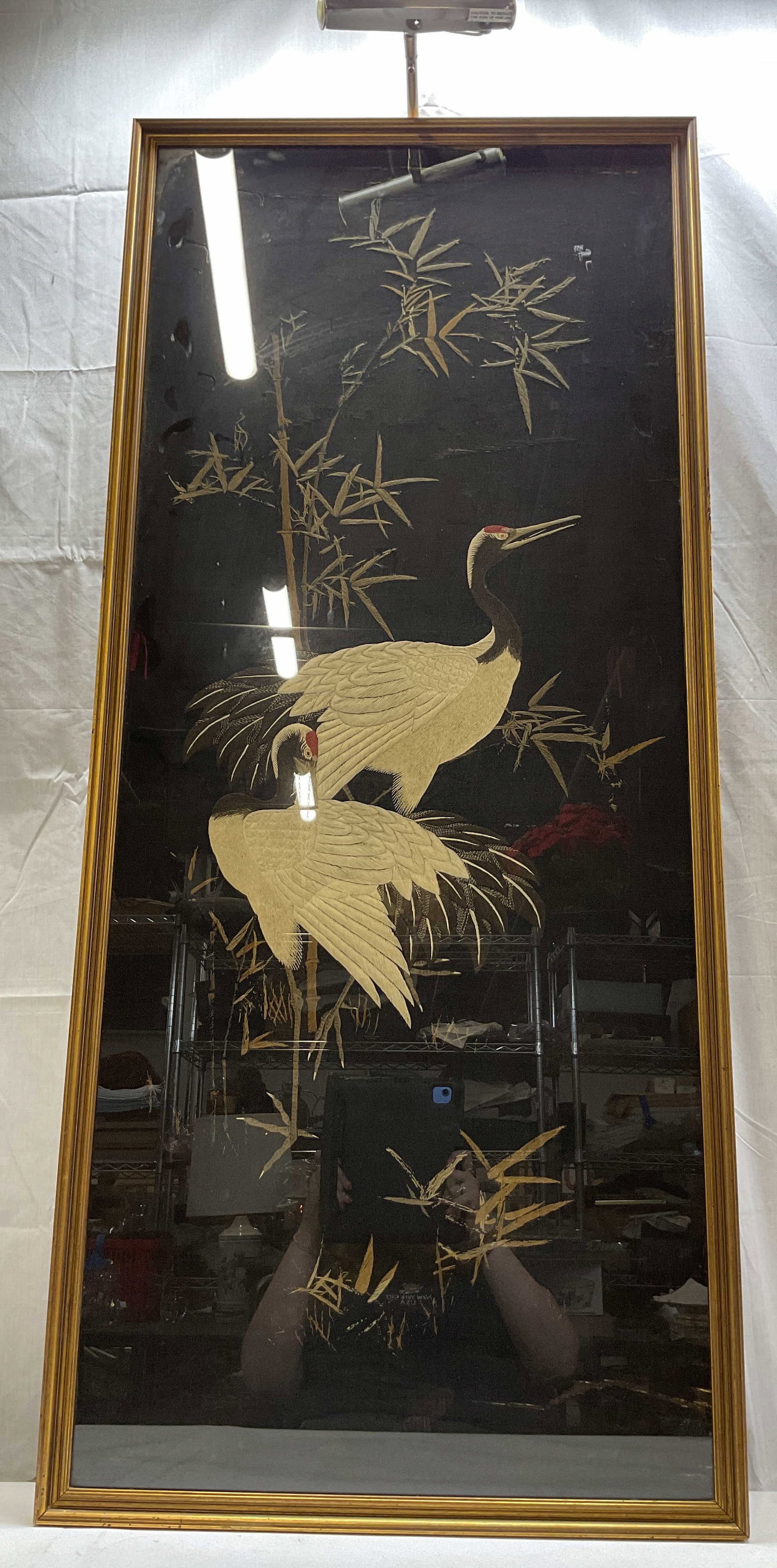 Vtg Chinese Embroidered Crane Frmd Wall Art Panel (1 of 12)
