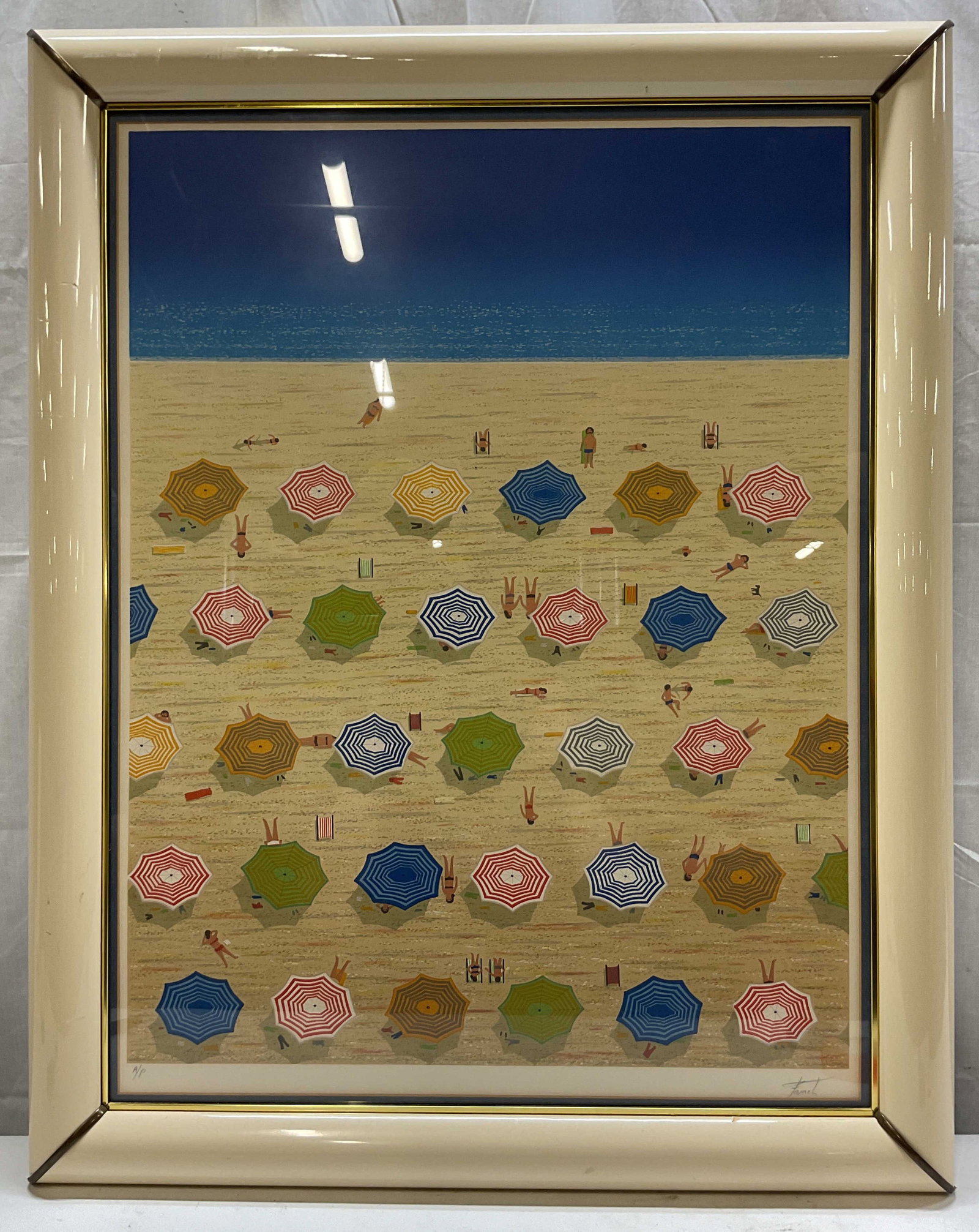 SGND Fanch Ledan Beach W Sunbathers Framed Litho (1 of 10)