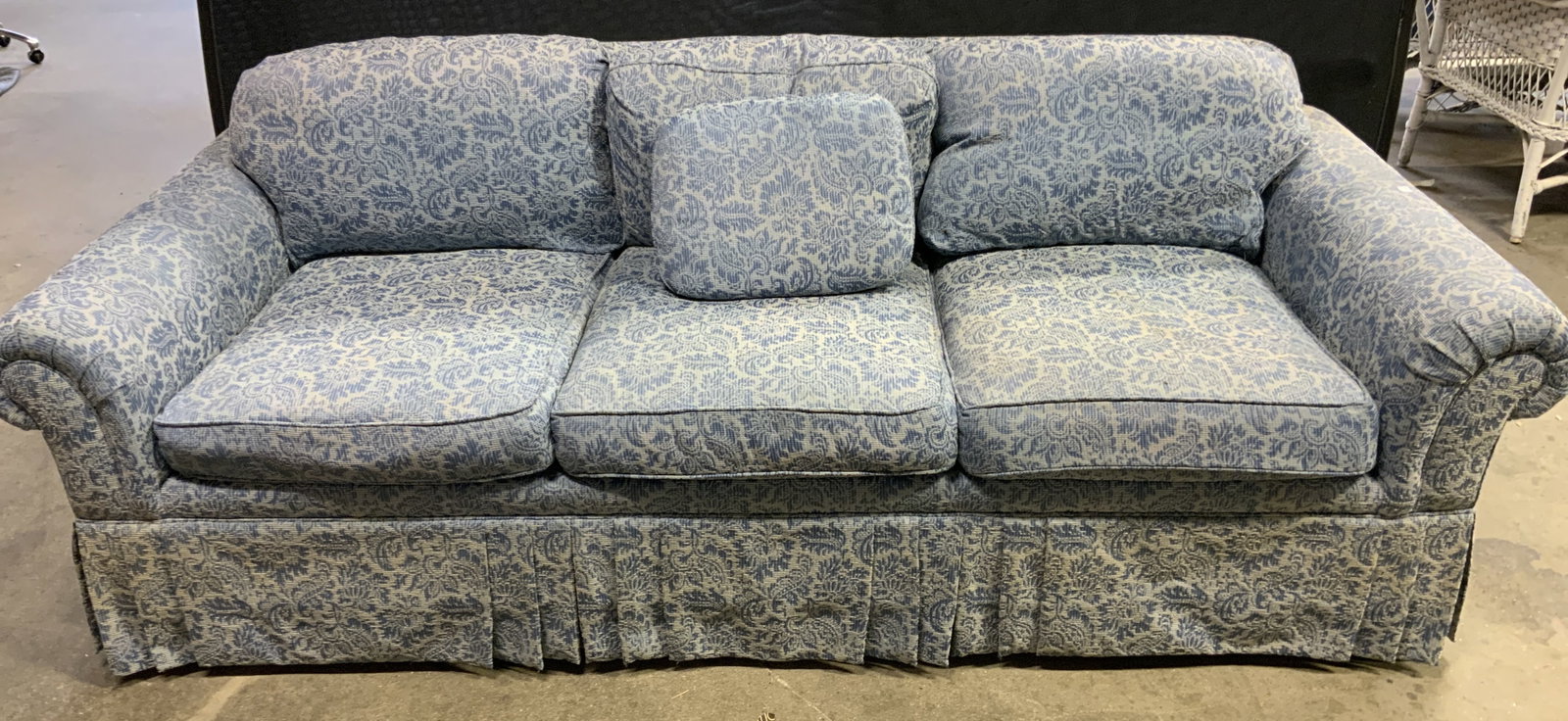 Vtg Traditional Blue Floral Brocade Sofa (1 of 8)