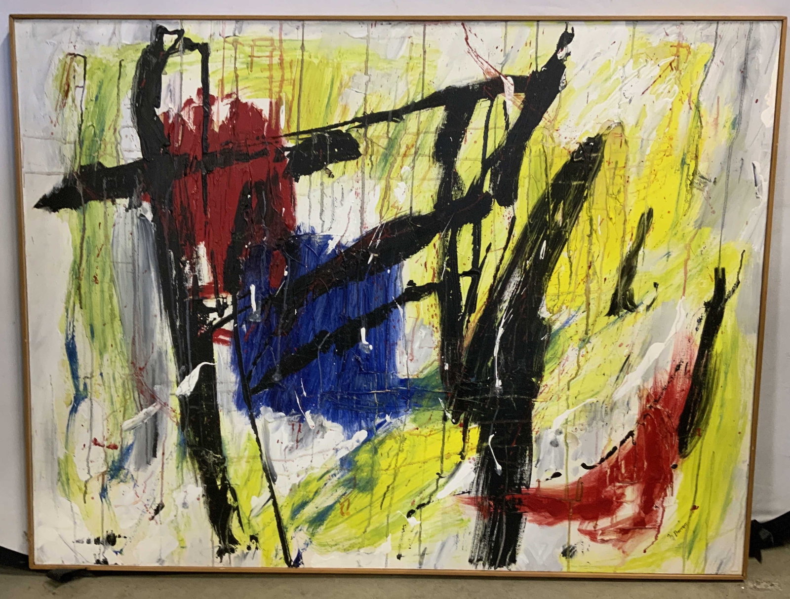 Bremer , Blue Square Abstract Acrylic Painting: Marilyn Bremer, abstract acrylic painting on Canvas, Titled Blue Square, measuring 36 by 40 inches, features vibrant colors, and vivid brush strokes, she has received awards, and participated in shows