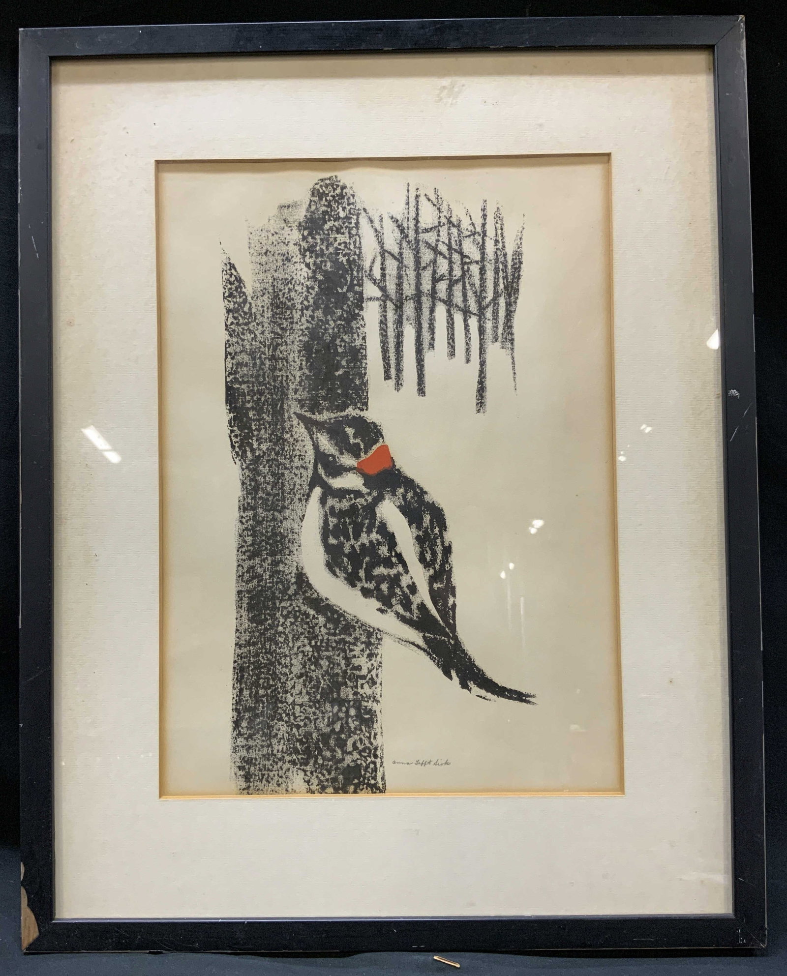 Sgnd Woodpecker Woodcut, Framed (1 of 6)