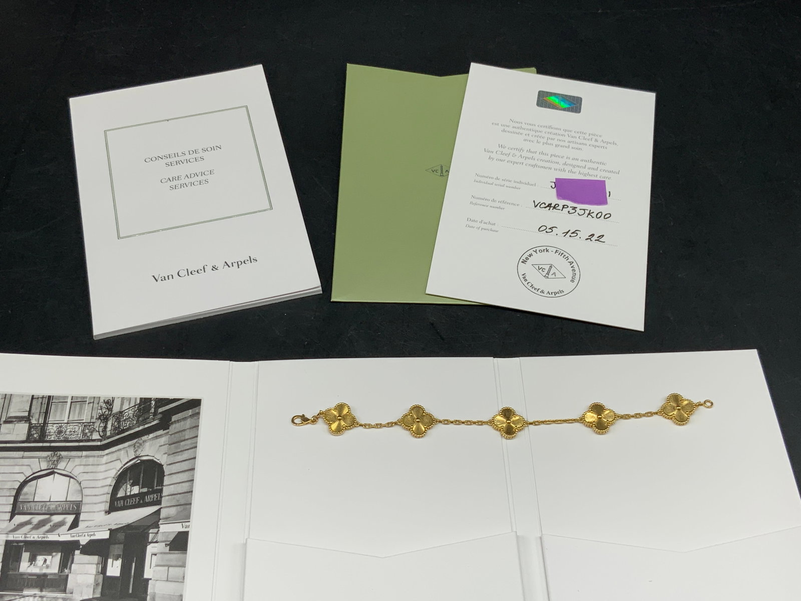 Van Cleef 18K Gold Alhambra Bracelet w Cert. - 6