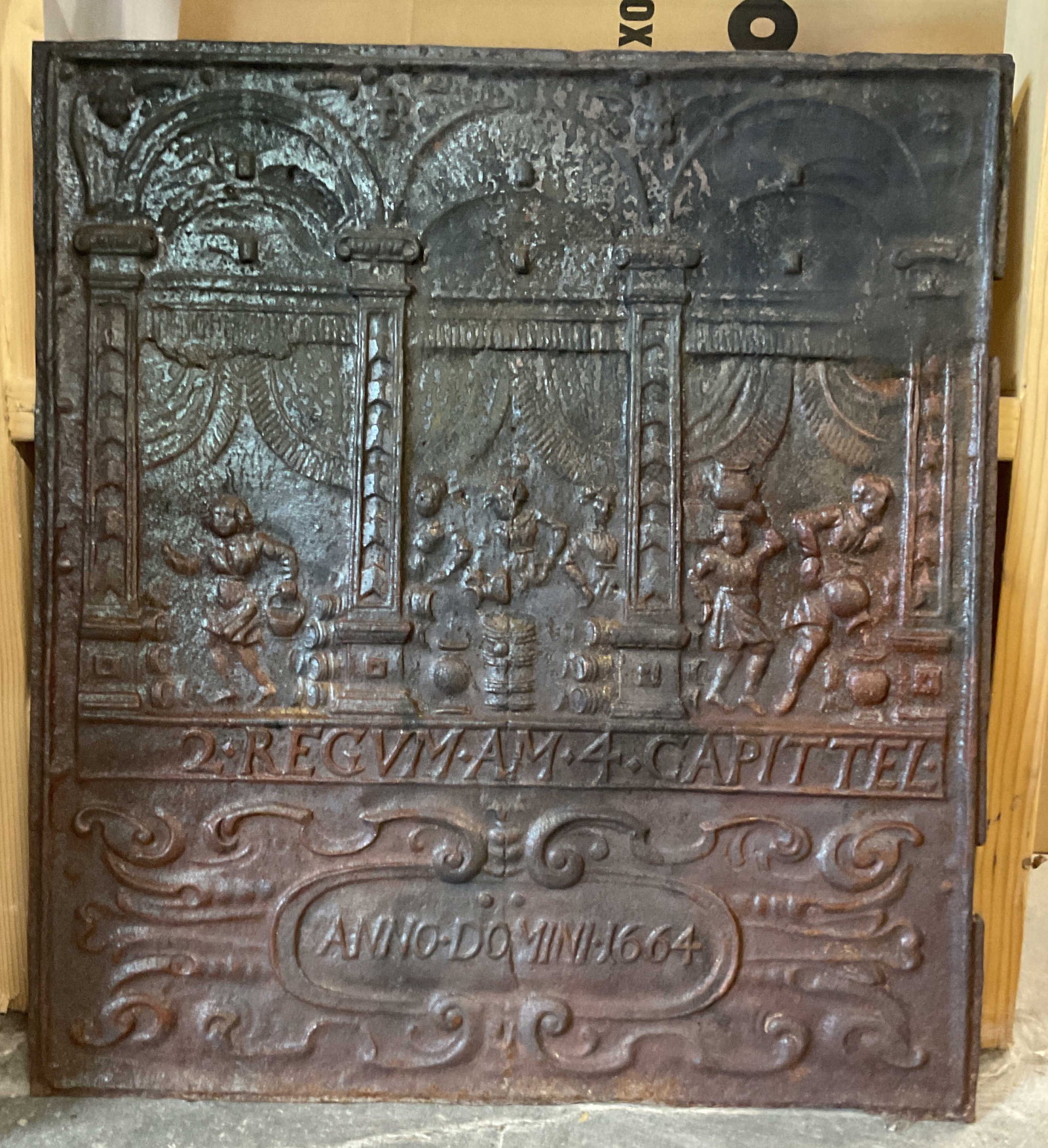 17th C Cast Iron Fireback Biblical Scene (1 of 13)