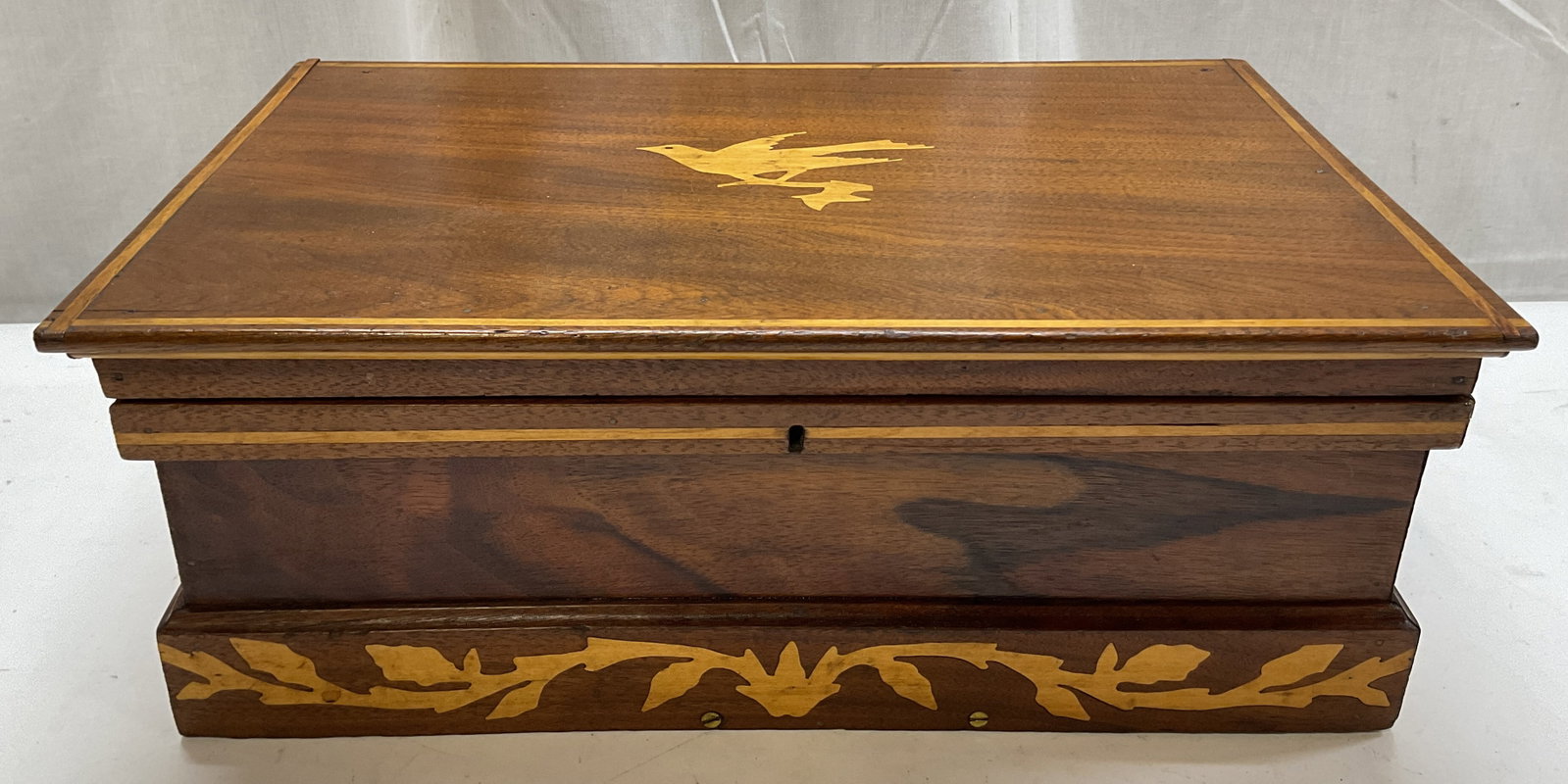 Antique Wooden Marquetry Inlaid Hinged Jewelry Box (1 of 9)