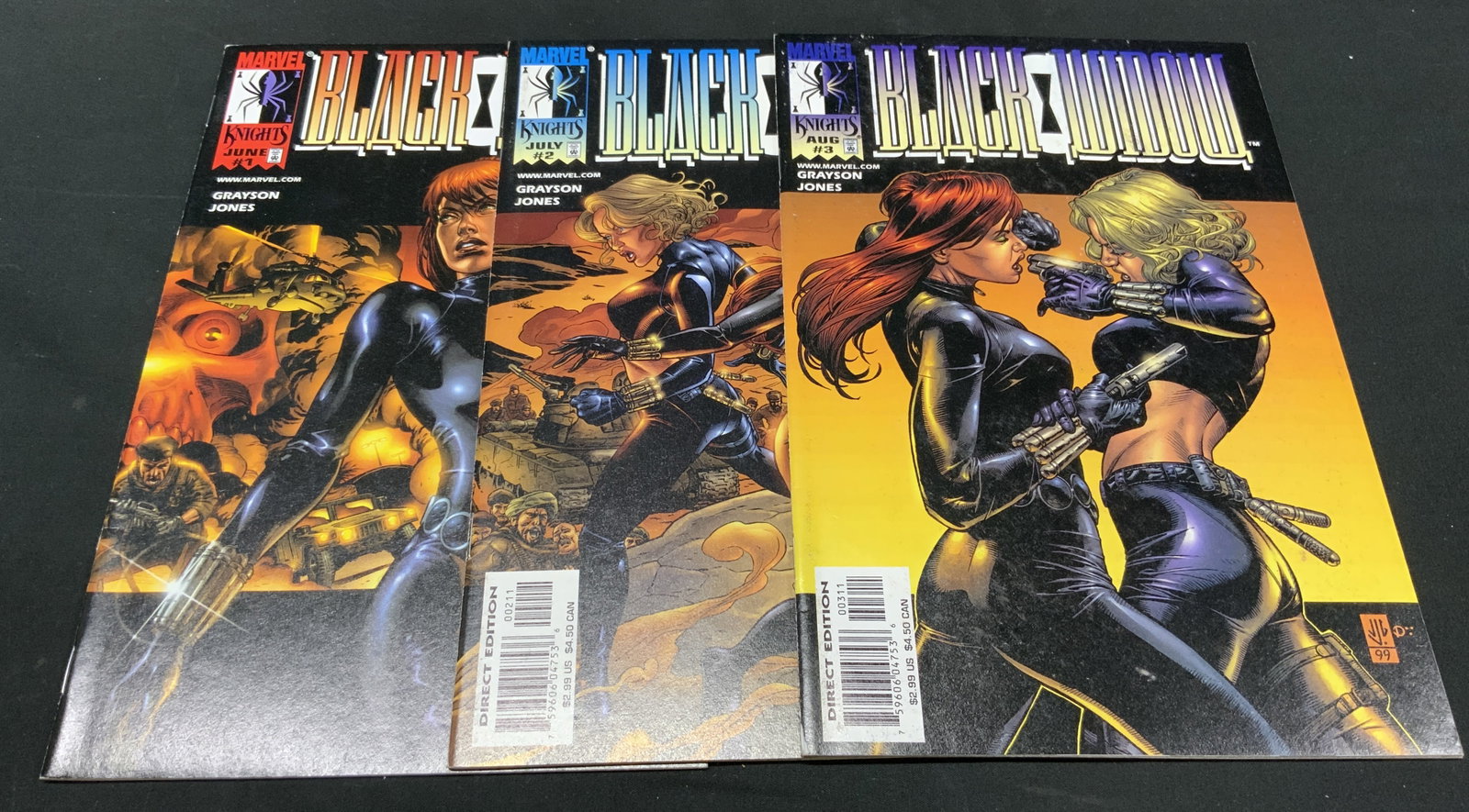 Vtg Lt3 2001 Marvel Blk Widow Comics #1-3: Vintage Lot of 3 2001 Black Widow Volume 2 Marvel Comic Books #1,2,3. Written by Devin Grayson and Greg Rucka. Illustrations by Scott Hampton. Published 2001 by Marvel Comics/ Marvel Knights Imprint. 