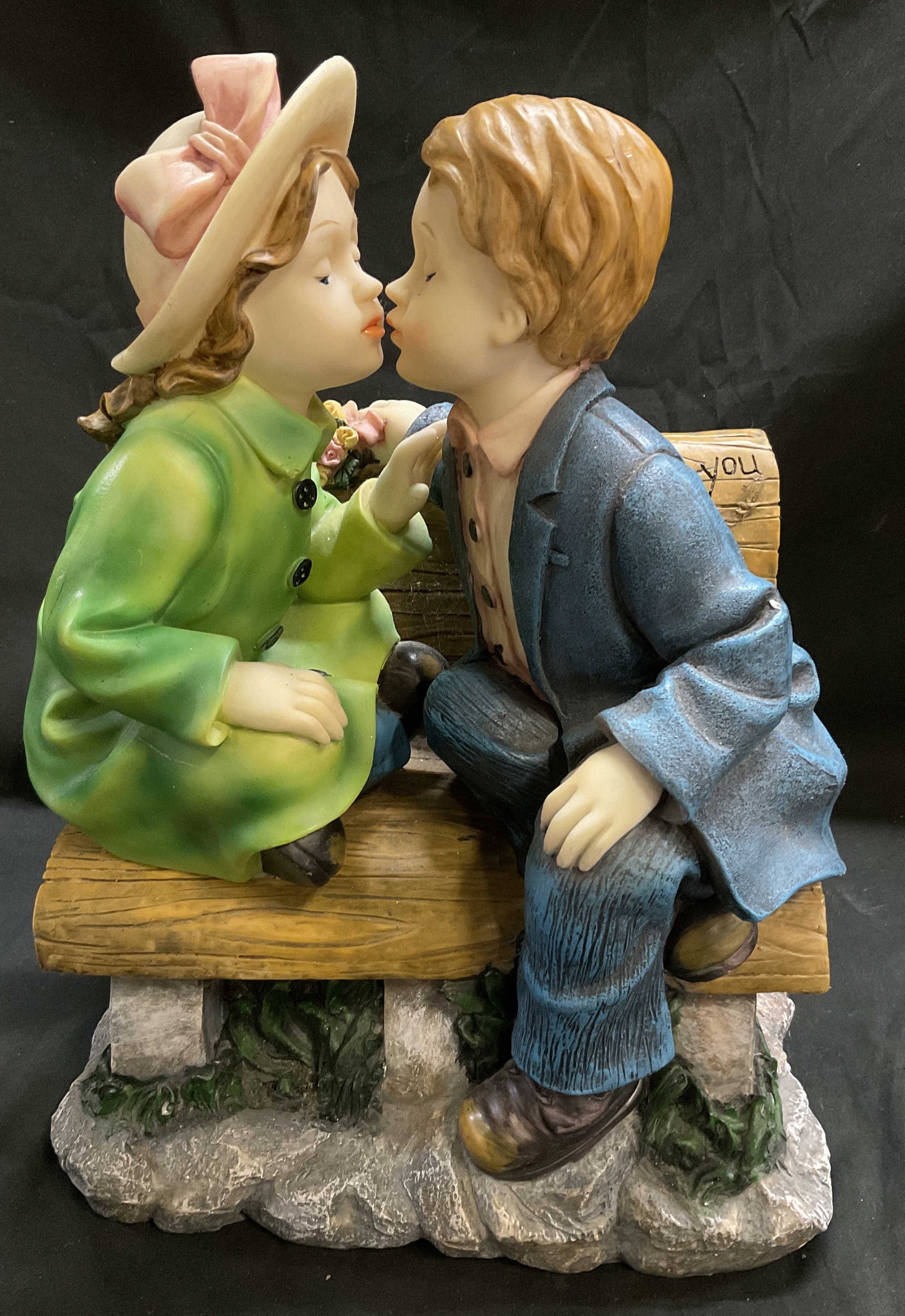 VTG Boy & Girl Kissing on Bench Statue (1 of 8)