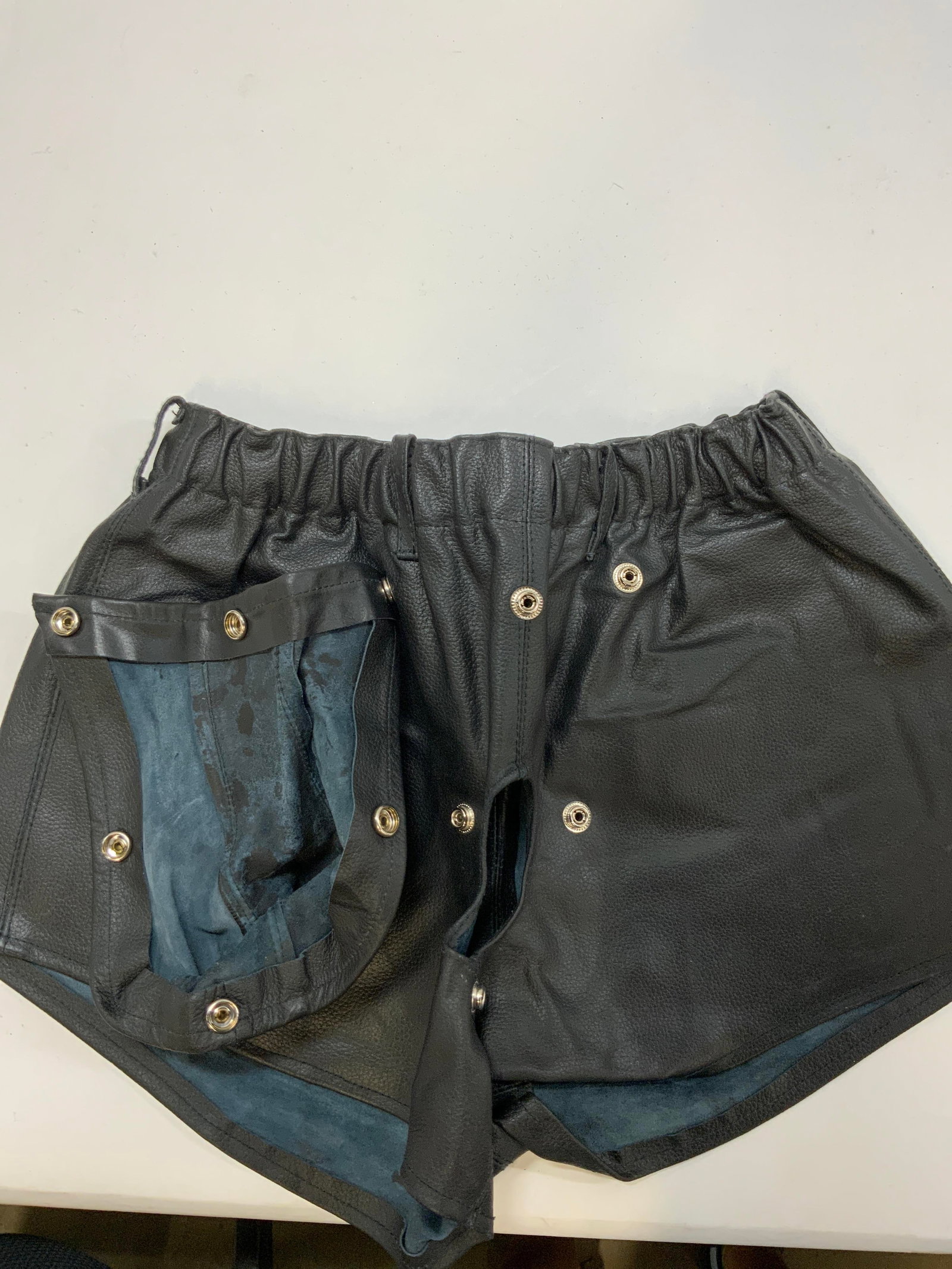 Leather riding chaps snap off crotch panel - 6