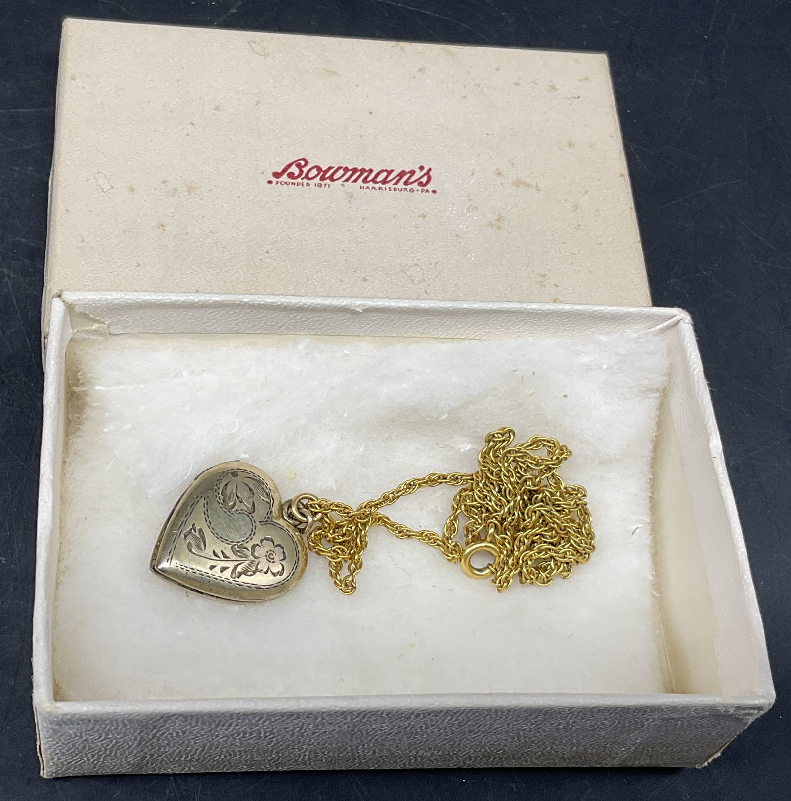 VTG 12K OVER STERLING Heart Locket Necklace OB (1 of 7)