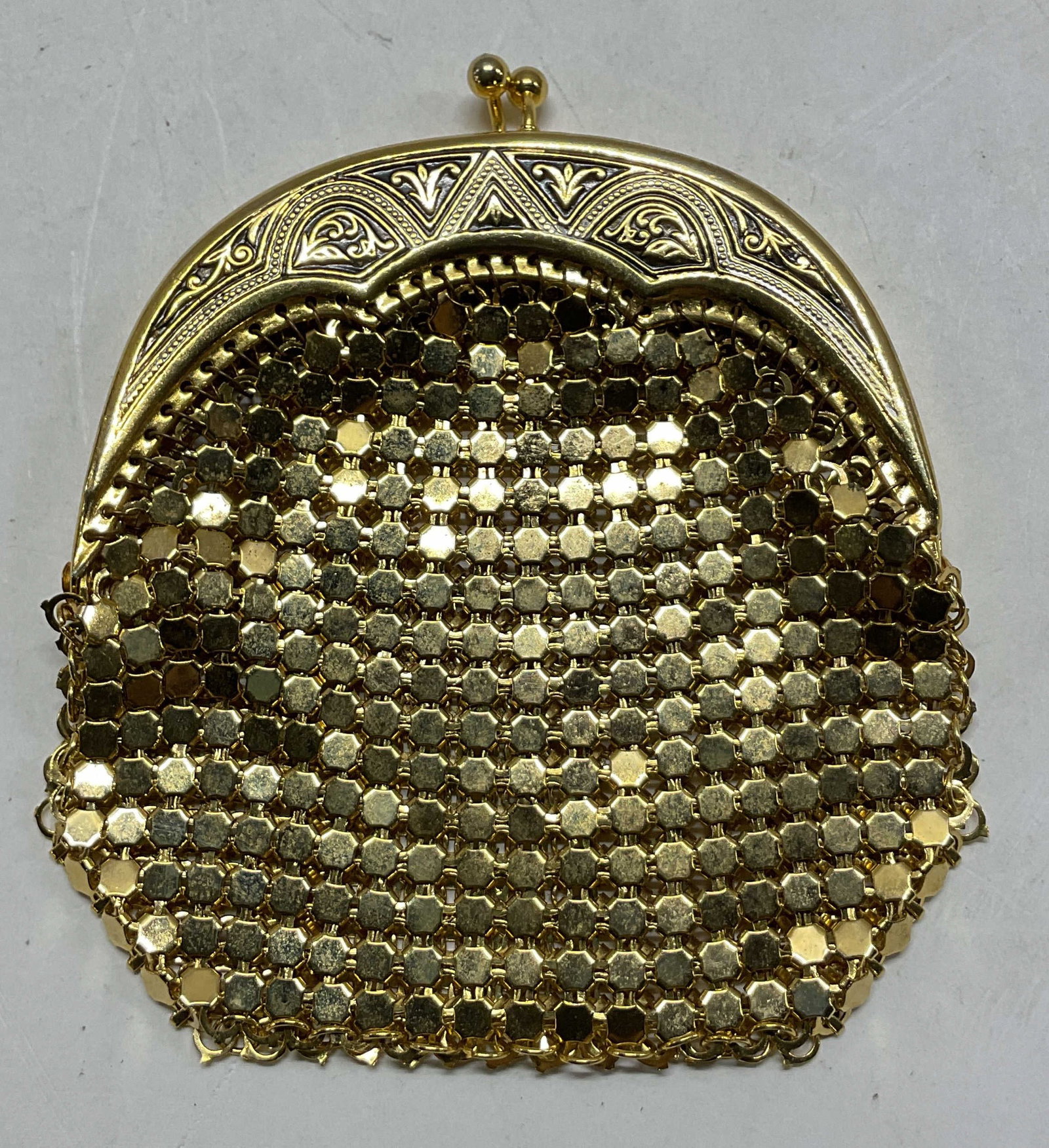 Vintage Gold Toned Metal Beaded Mesh Coin Purse (1 of 9)