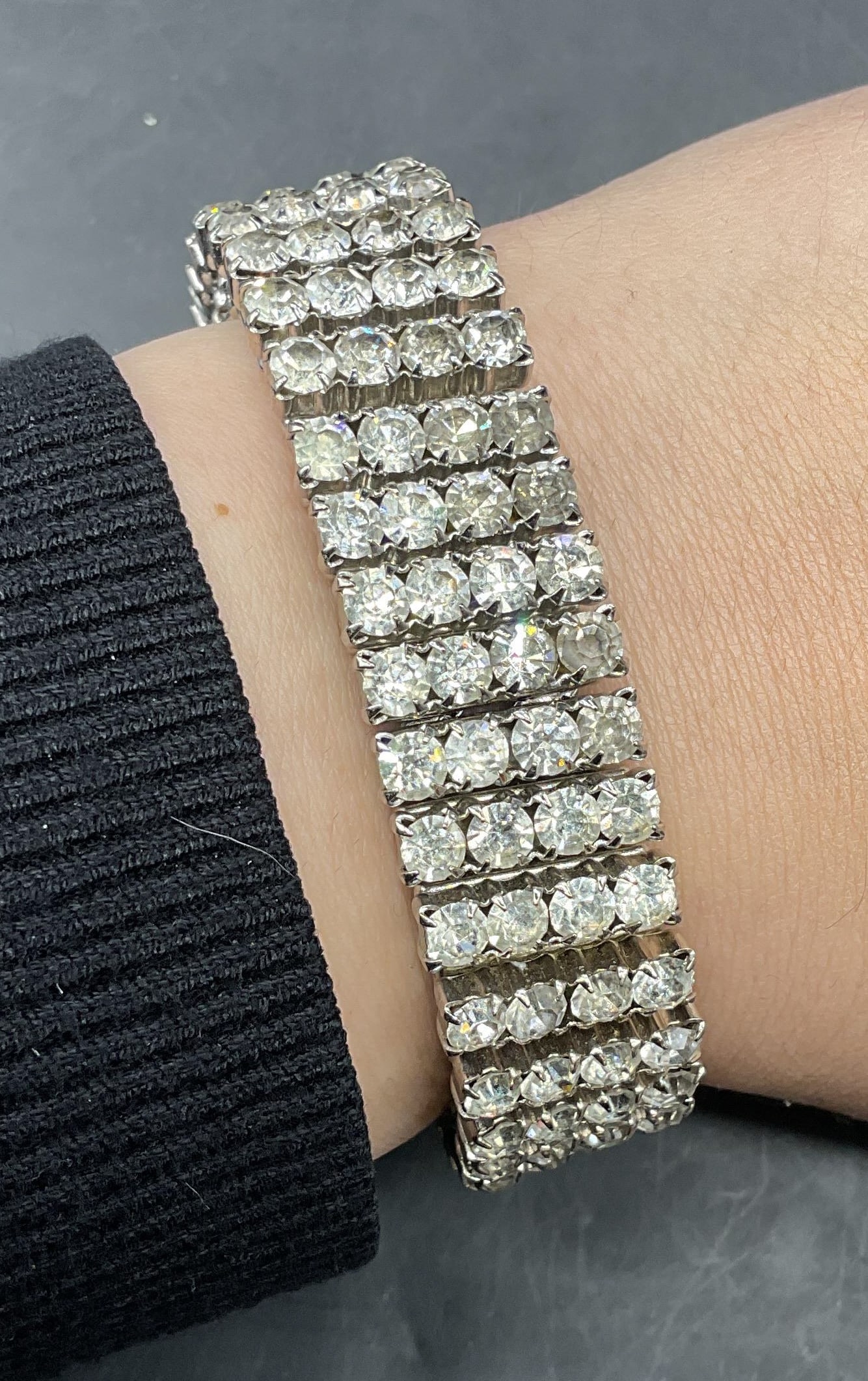 Vintage Silver Tone Crystal Panel Bracelet (1 of 6)