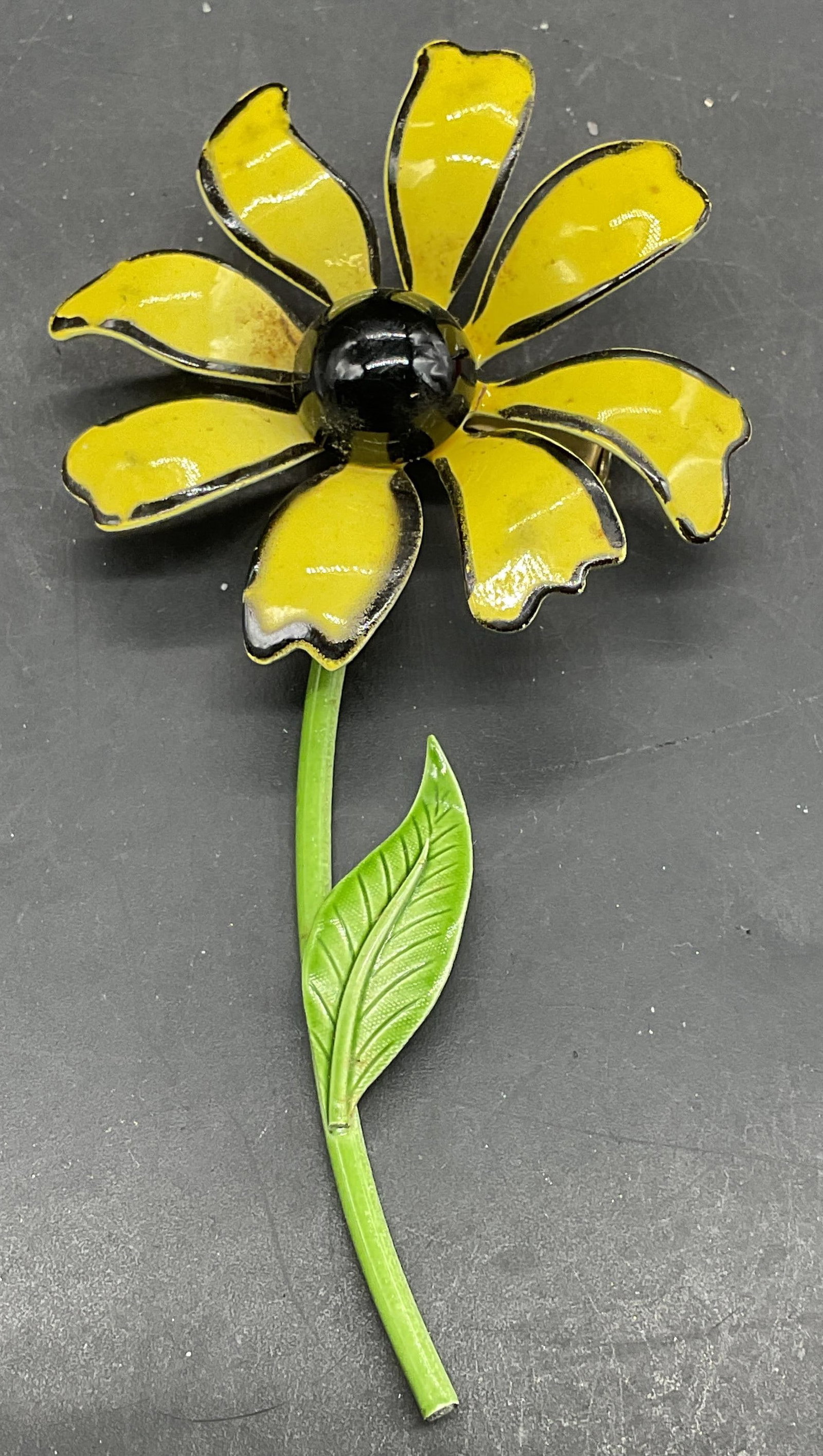 Vintage Enamel Flower Brooch 3.5 In Long (1 of 6)