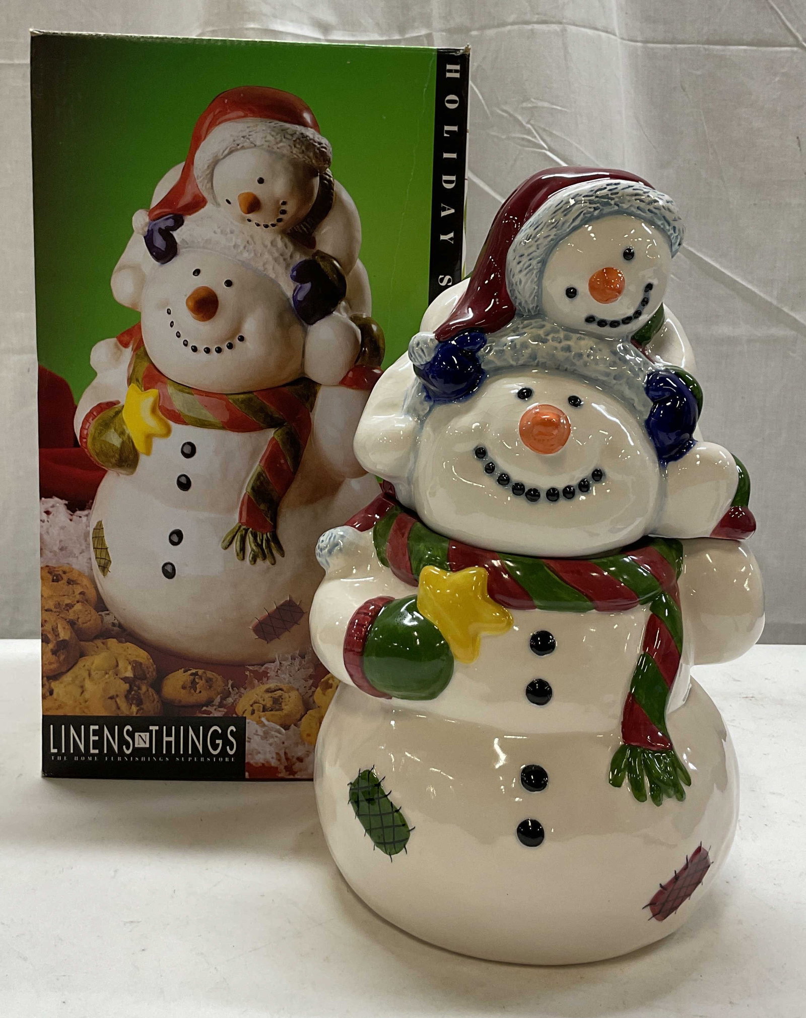 Linens N Things Ceramic Snowman Cookie Jar W Box (1 of 11)