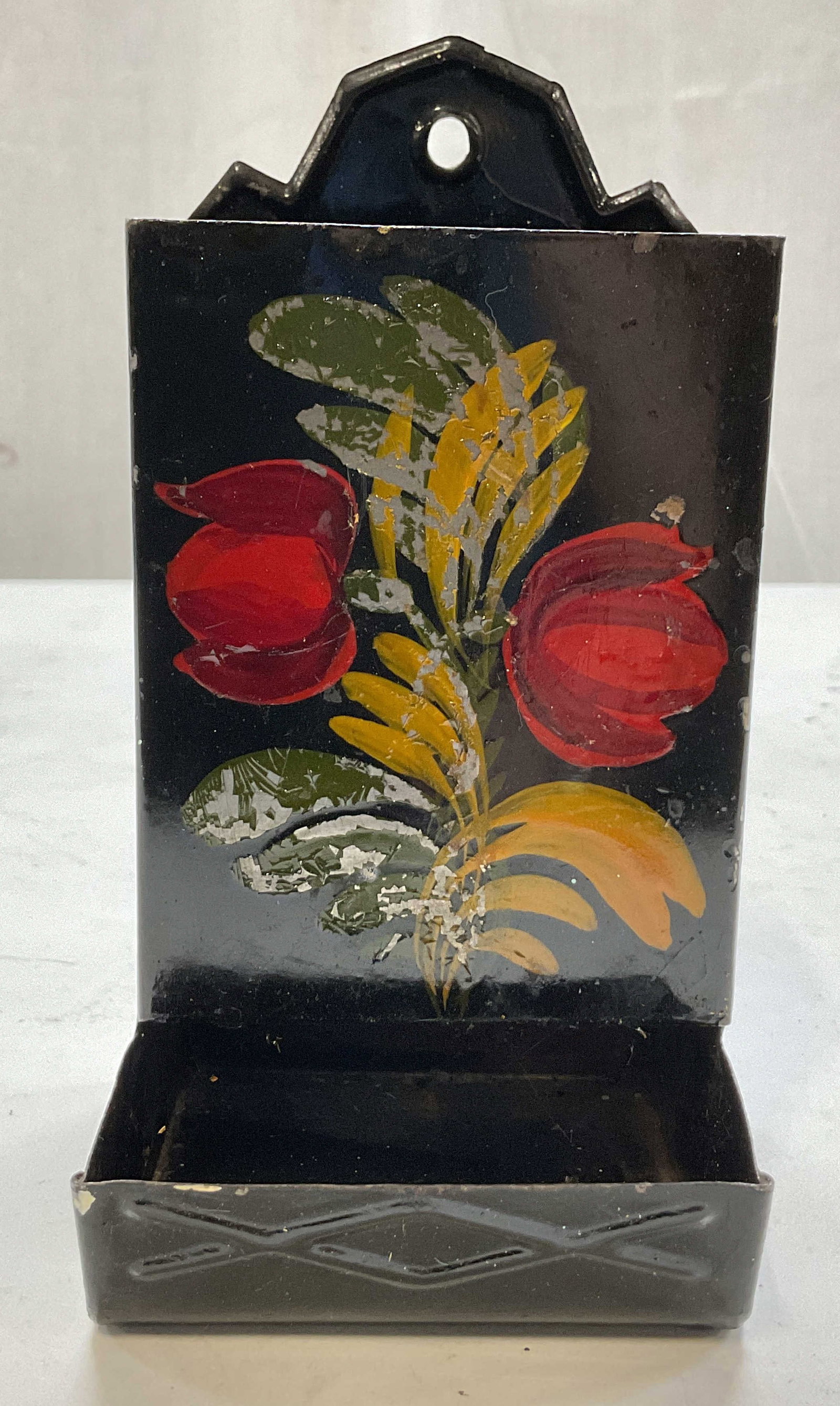 Antq Hand Painted Black Toleware Match Safe (1 of 8)