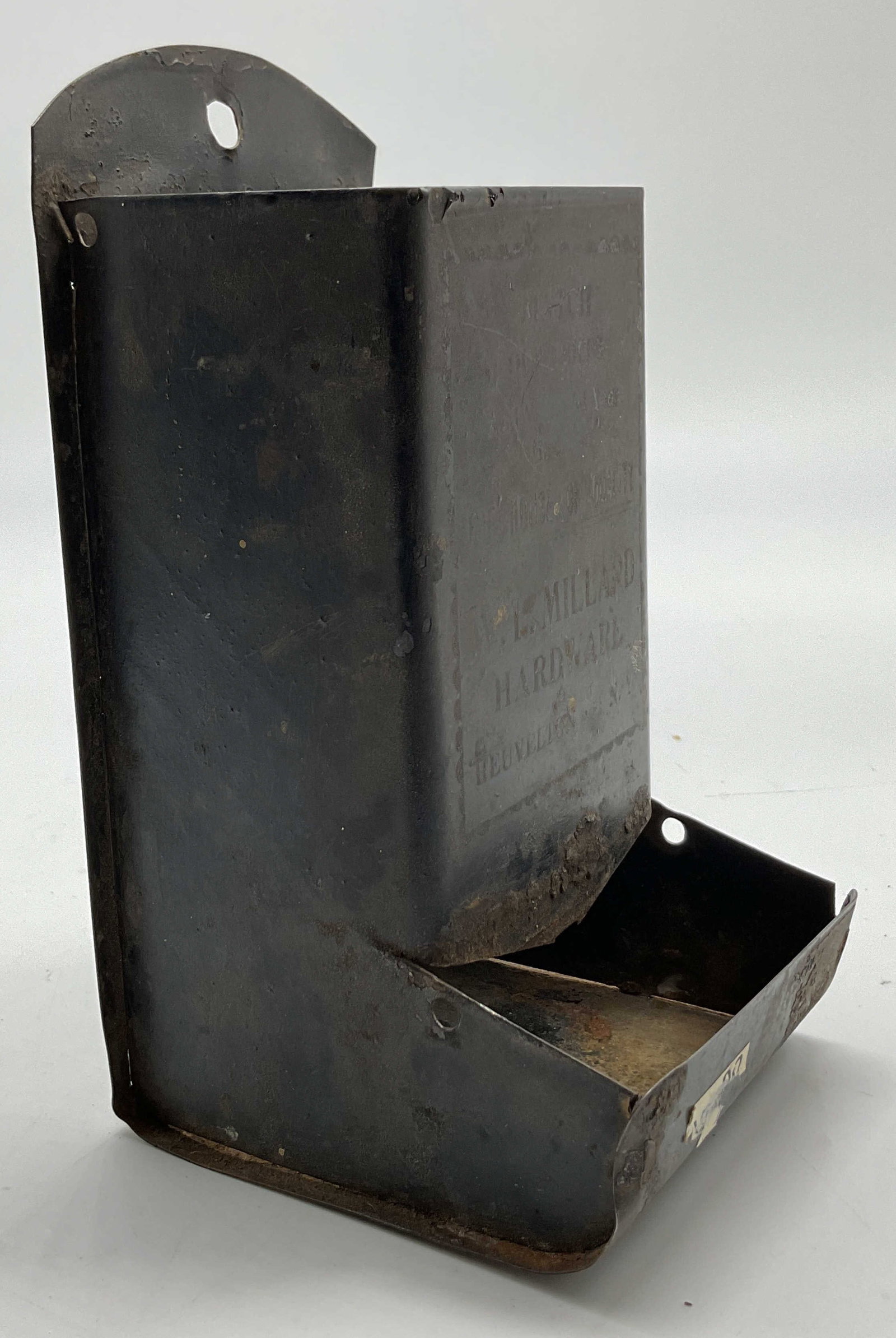 Antq Black Tin Match Safe WI Millard Hardware (1 of 8)