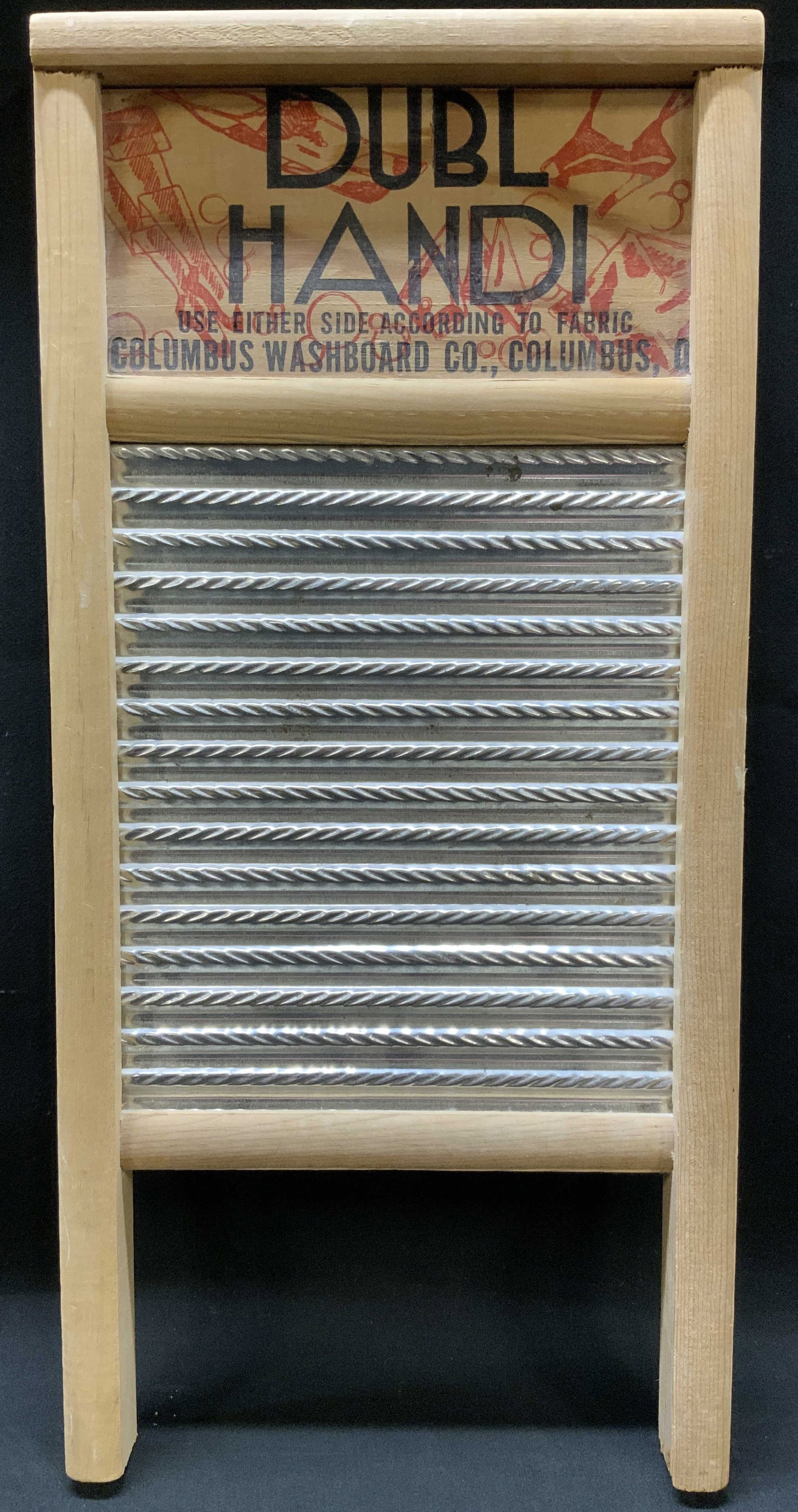 Vtg Dubl Handi Travel Washboard: Vintage Dubl Handi Travel Washboard manufactured by Columbus Washboard Co. Columbus, Ohio. Compact, double sided utility piece specifically marketed for mid century travelers to launder delicate garme