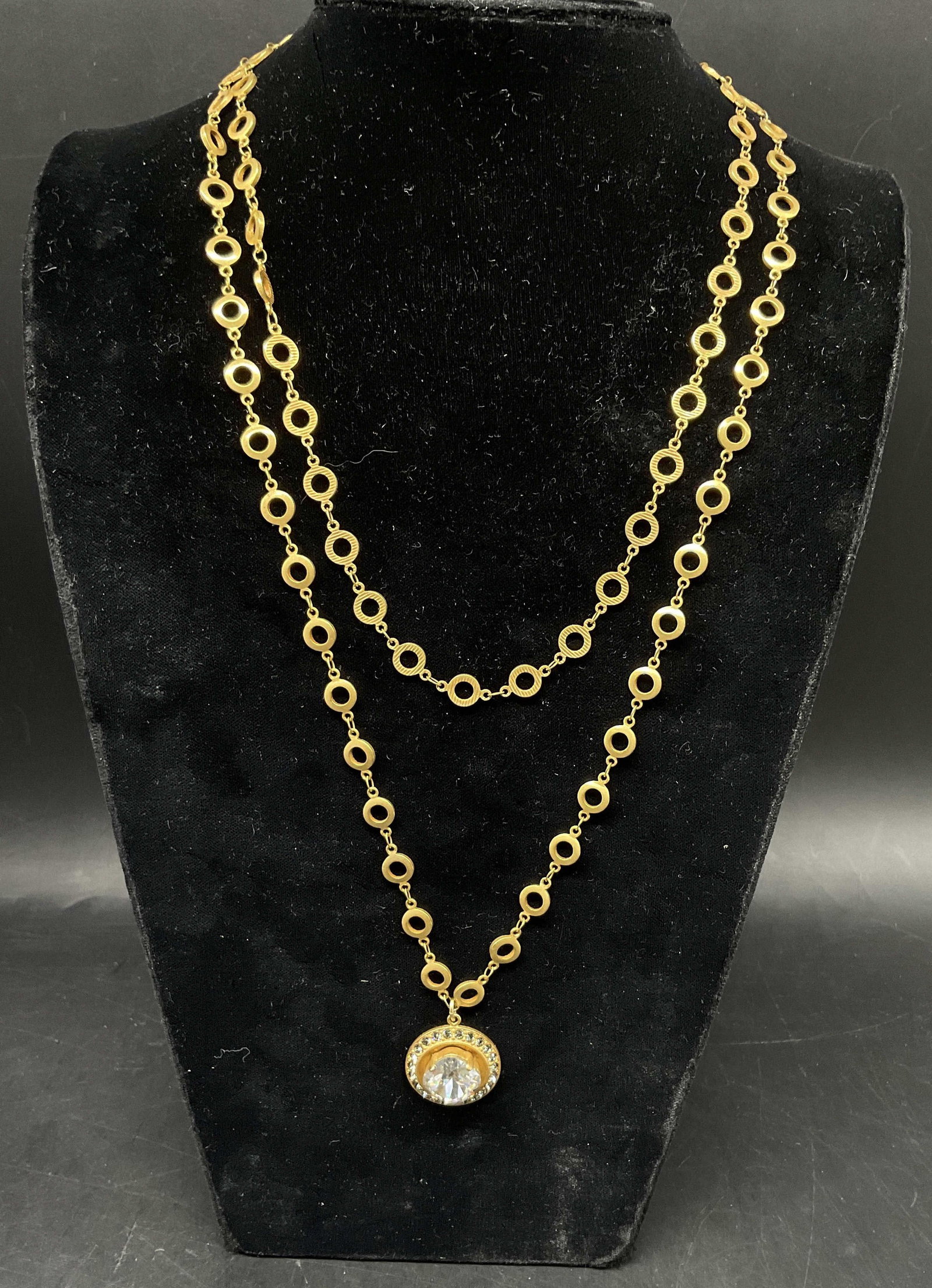 Gold-Toned Double-Strand Rhinestone Necklace (1 of 6)