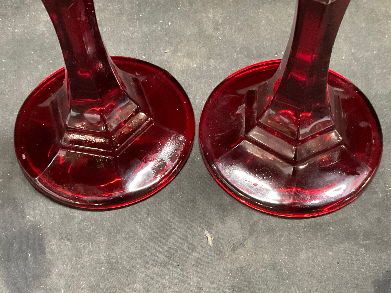 Pair Ruby Red Glass Candlesticks - 3
