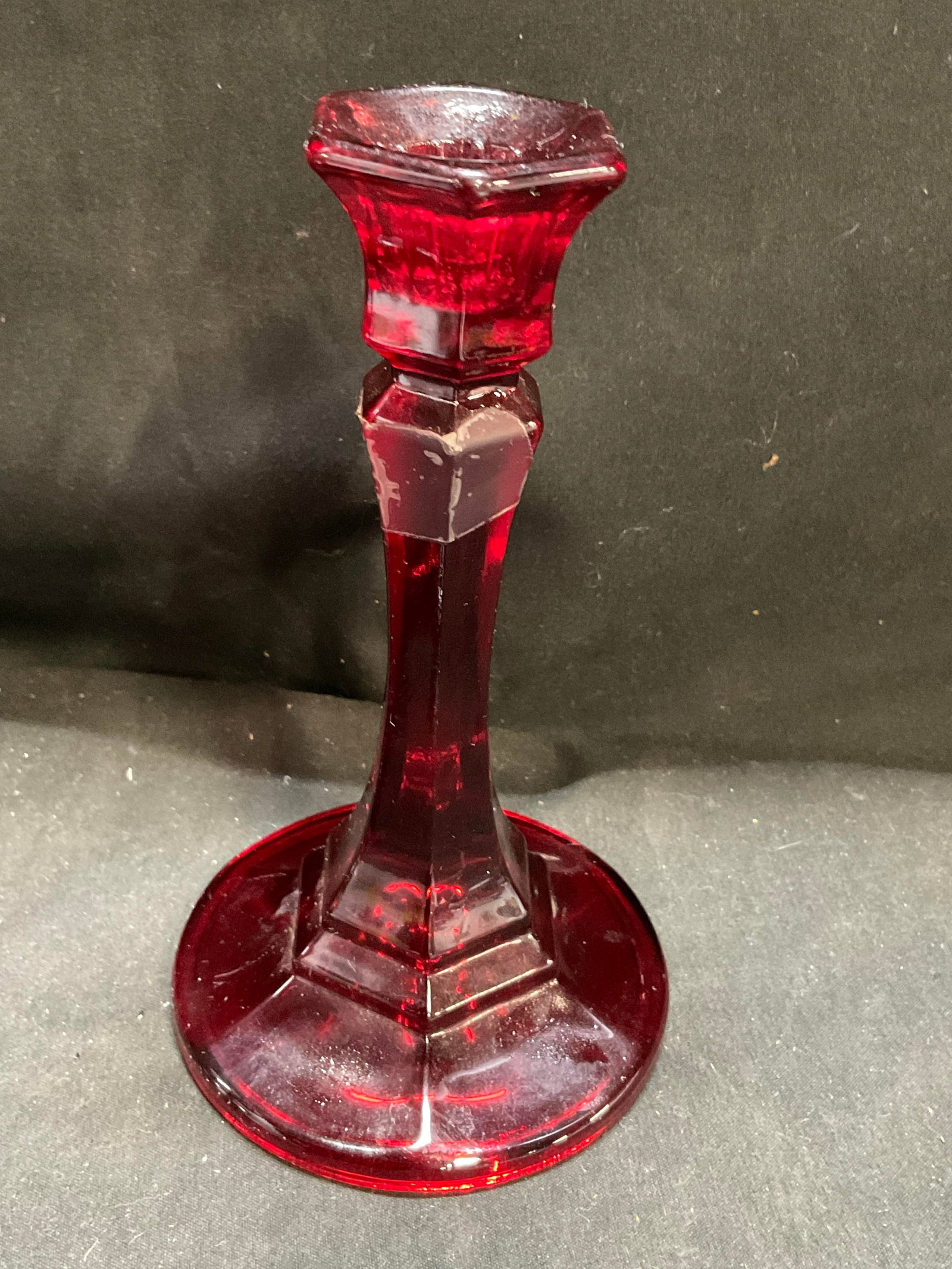 Pair Ruby Red Glass Candlesticks - 4