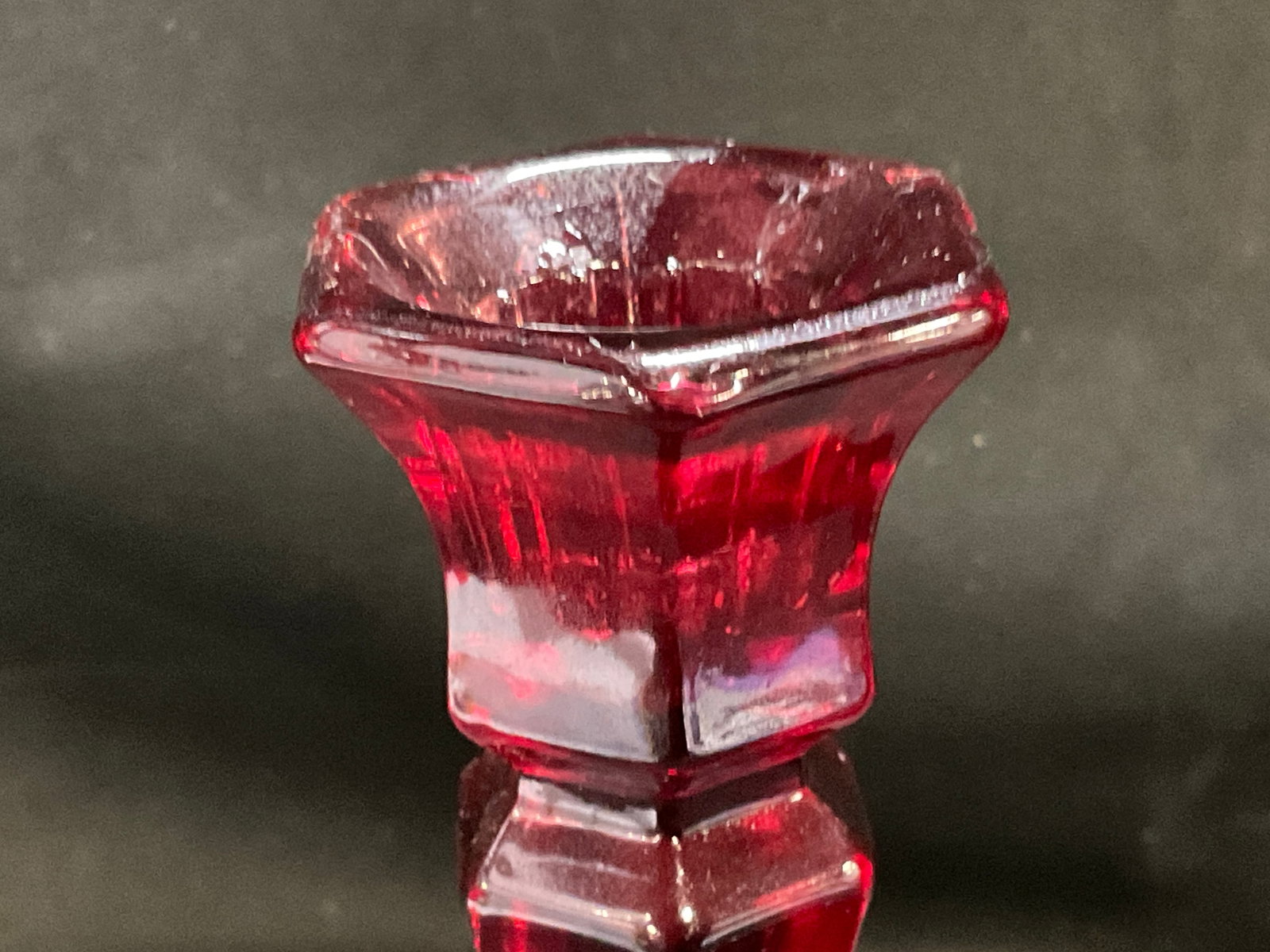 Pair Ruby Red Glass Candlesticks - 6