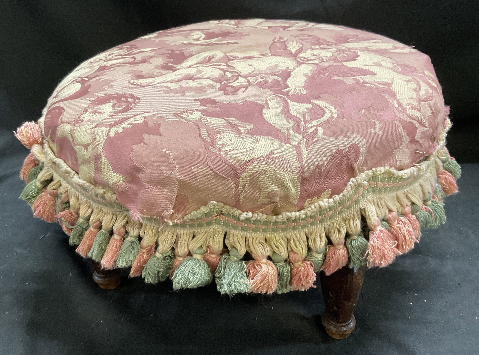ANTIQUE Cherub Upholstered Round Footstool (1 of 7)