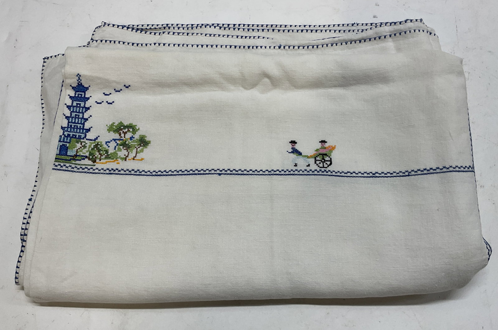 Vintage White Embroidered Linen Tablecloth (1 of 8)