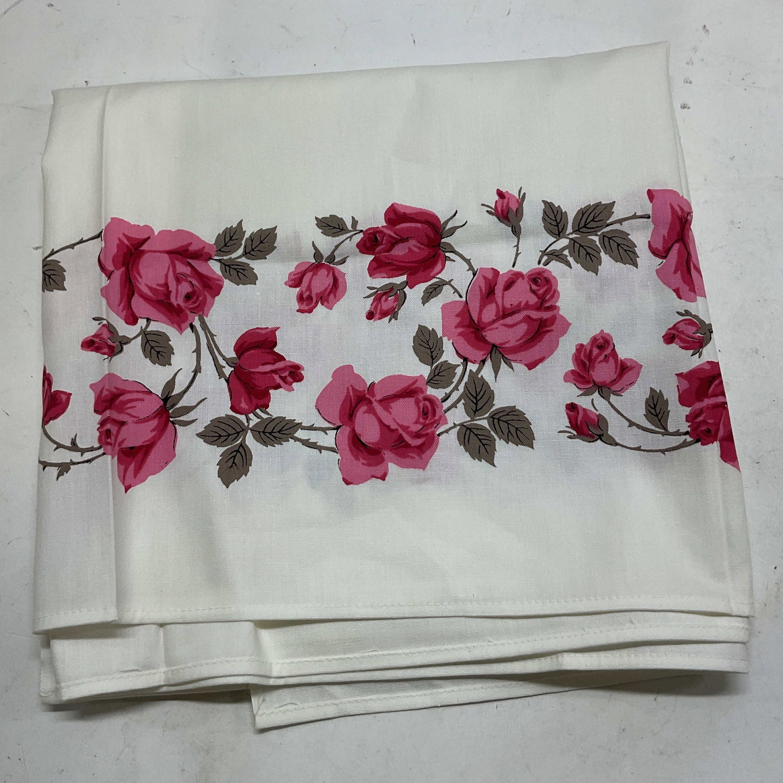 Vintage White Pink Floral Linen Tablecloth (1 of 7)
