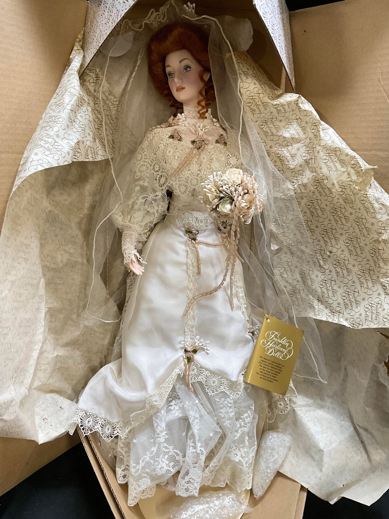 1985 Franklin Heirloom Gibson Girl Bride Doll OB (1 of 7)